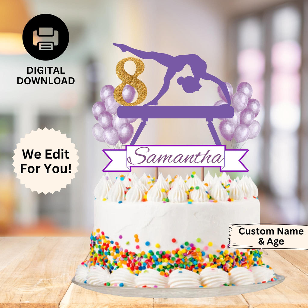Personalized Gymnastics Birthday Cake Topper, Custom Gymnastics Party Decor