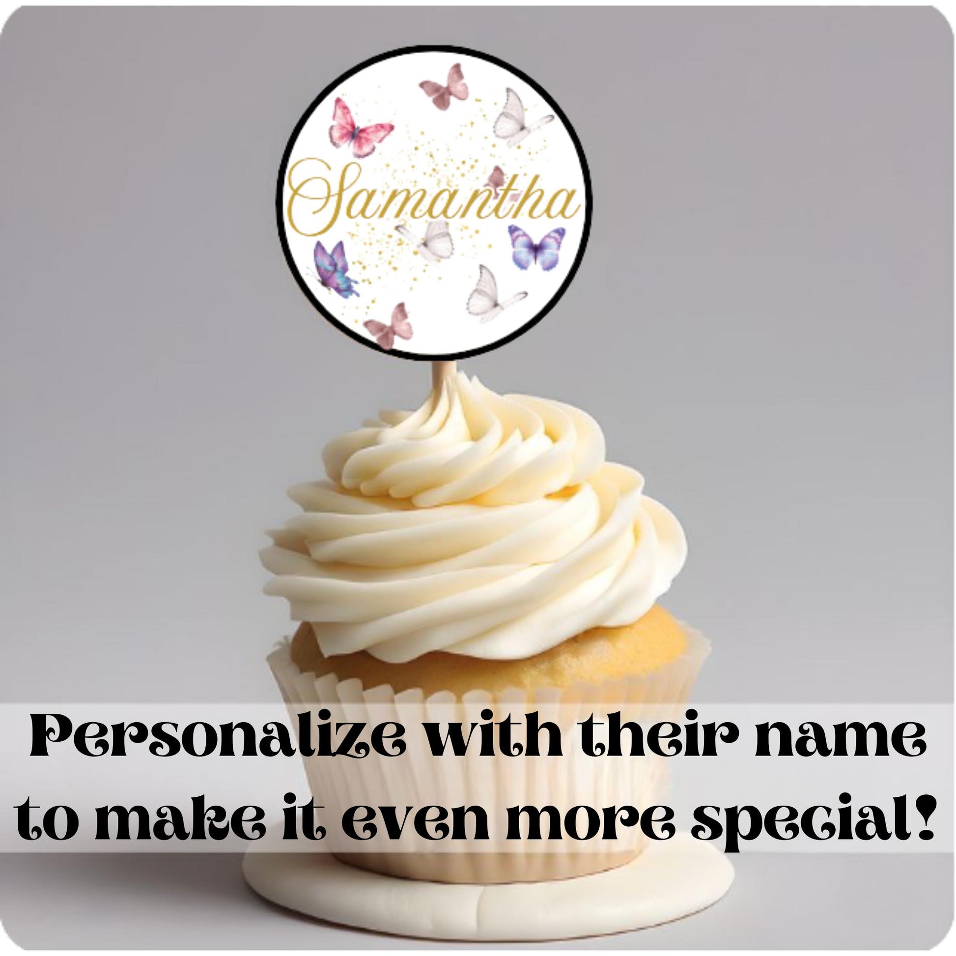 Personalized Butterfly Themed Birthday Cupcake Toppers, Butterfly Baby Shower Cupcake Toppers