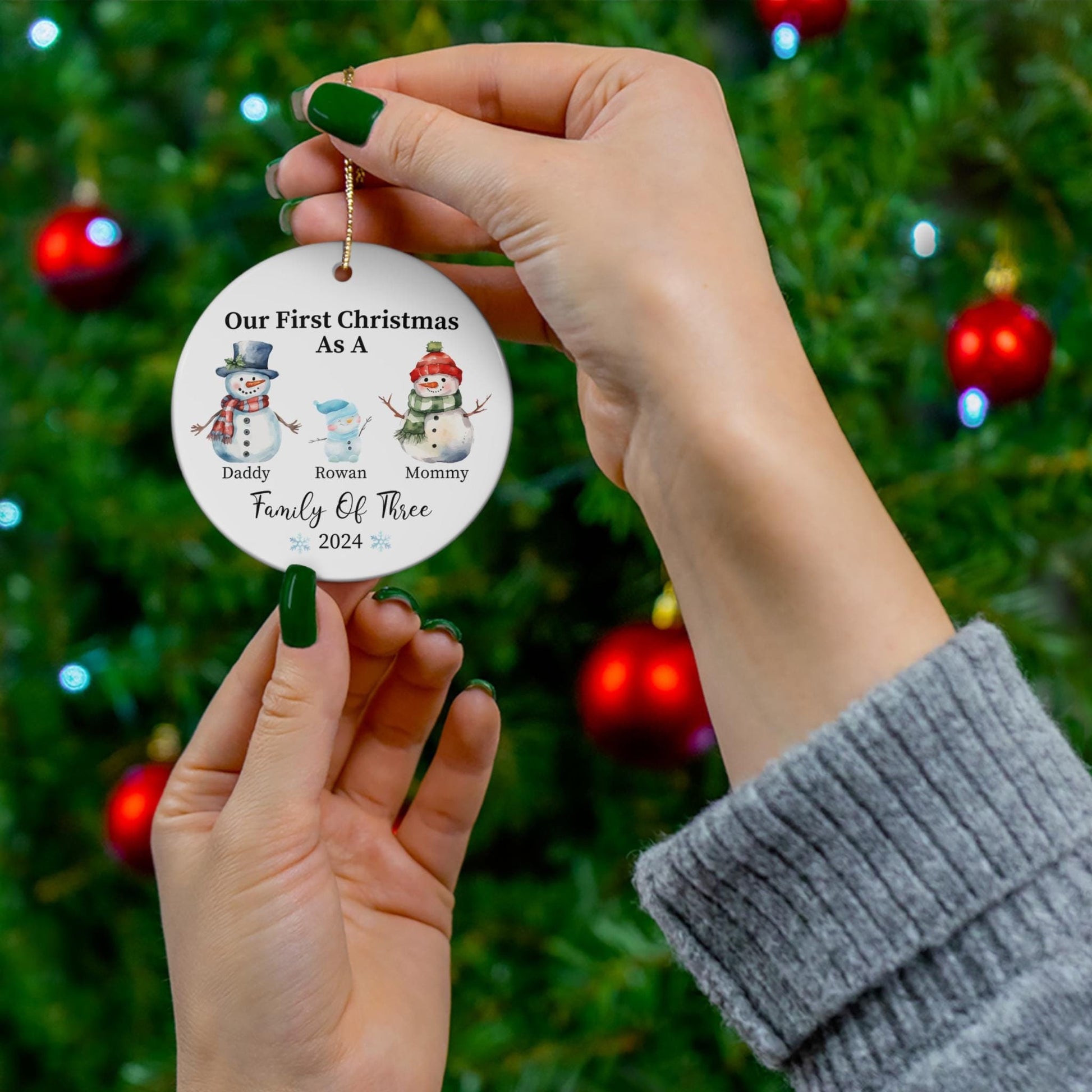 Family of Three Christmas Ornament, Family Ornament, Personalized Baby's First Christmas Ornament, First Christmas Family of 3 Ornament