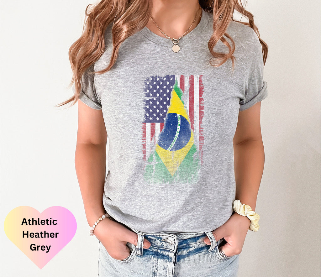 Brazilian Flag American Flag Shirt, Brazil Shirt, Brazilian Roots,Brazilian American Tee, Brasil shirt Brasileira T-Shirt,Gift for Brazilian