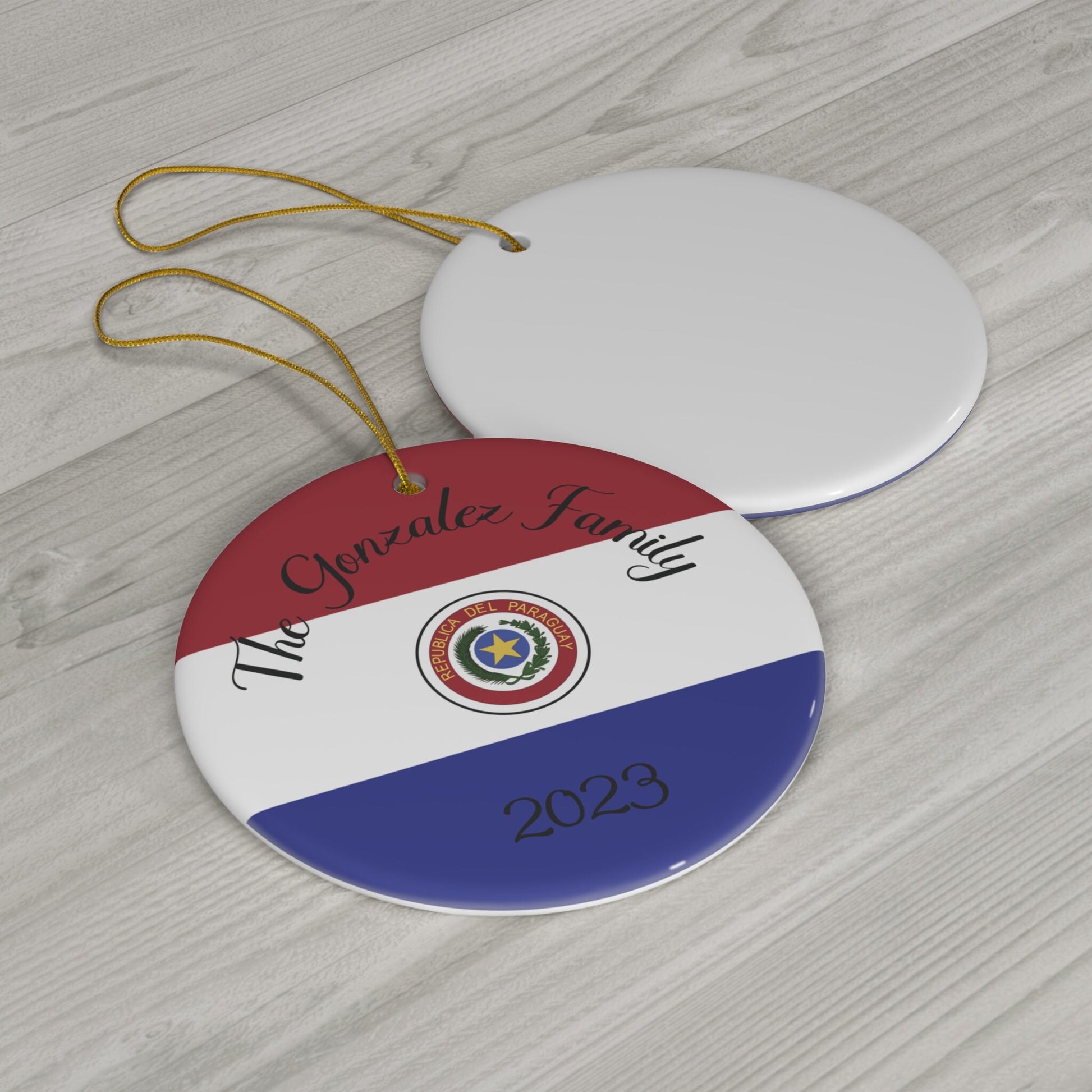 Personalized Paraguay Ceramic Christmas Ornament Paraguayan Flag Inspired Gift Holiday Decoration South America World Heritage Travel Themed