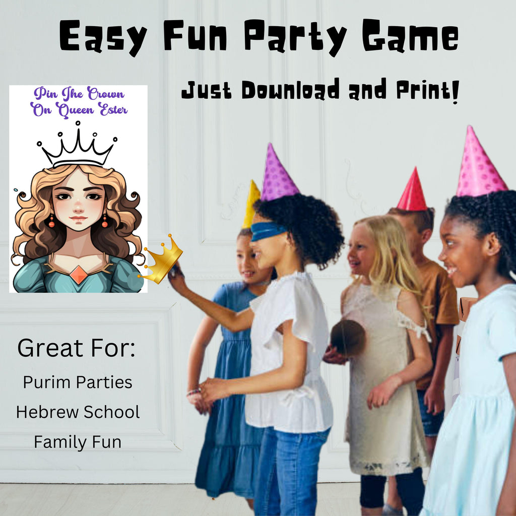 Purim Pin The Crown on Queen Ester Game, Printable Purim Party Game, Instant Download Purim Game, Purim Party Decor, Jewish Game, Jewish Fun
