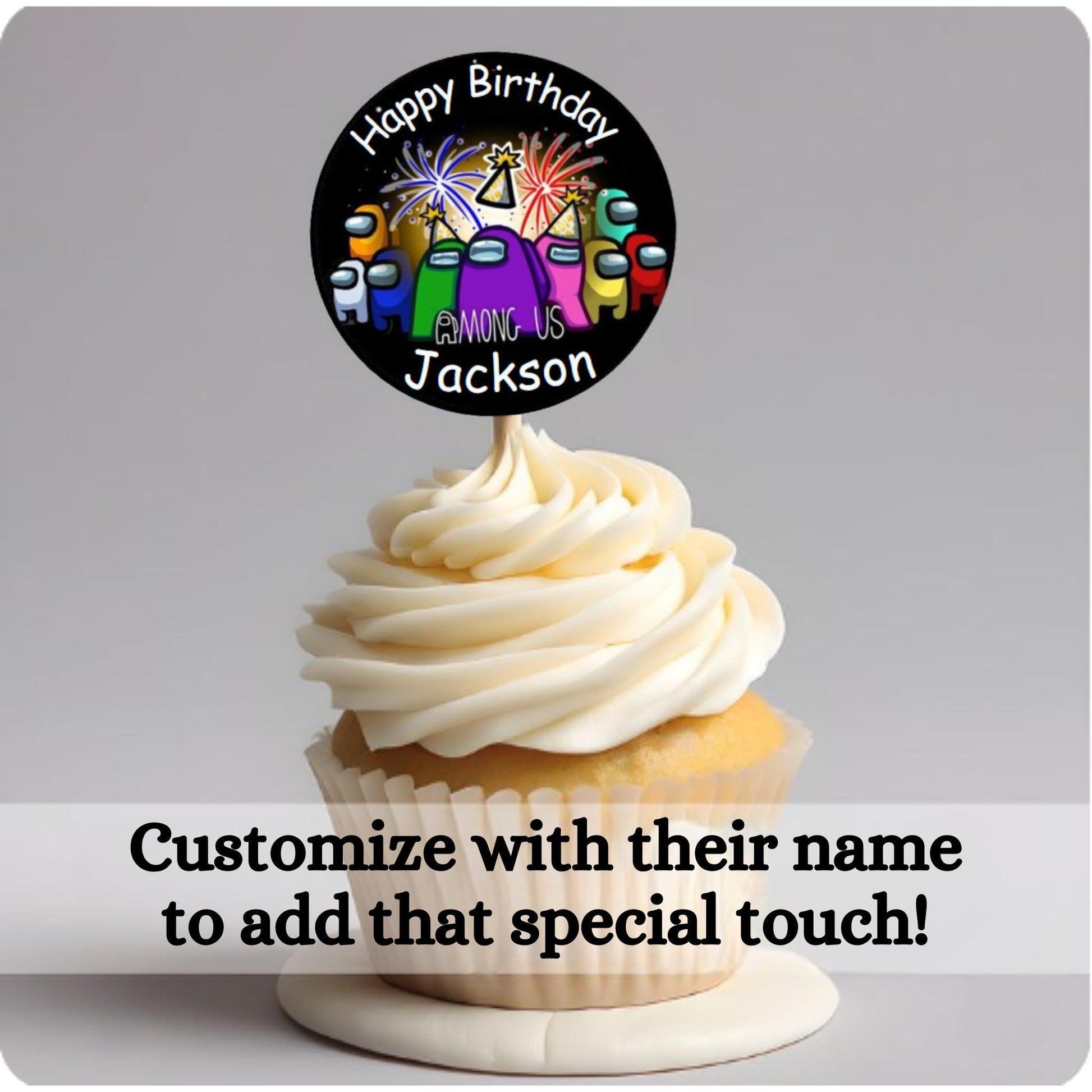 Personalized Among Us Character Cupcake Toppers, Custom Among Us Birthday Cupcake Toppers, Among Imposter Party Decor