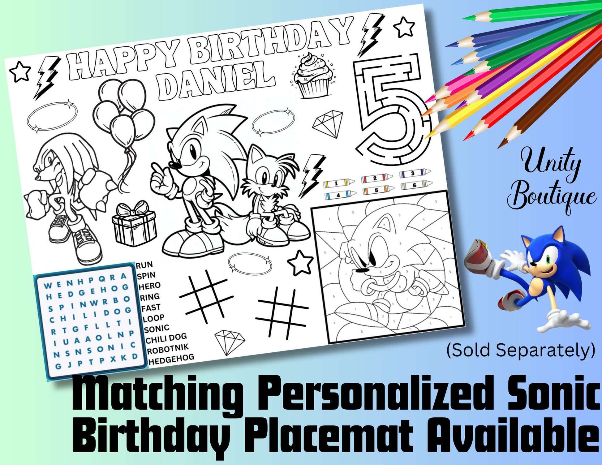 Personalized Sonic the Hedgehog Birthday Cupcake Toppers, Printable Sonic Cupcake Toppers, Sonic Party Supplies