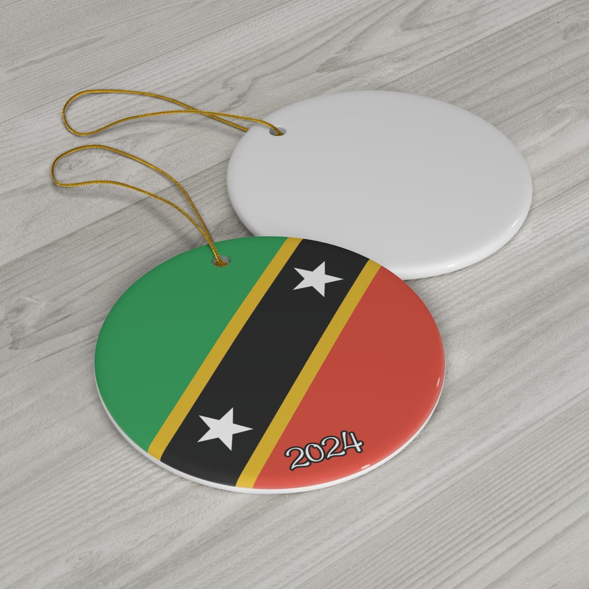 Personalized St. Kitts & Nevis Ceramic Ornament, Kittitian Nevisian Flag Ornament, World Travel Caribbean Gift Souvenir, Island Vacation