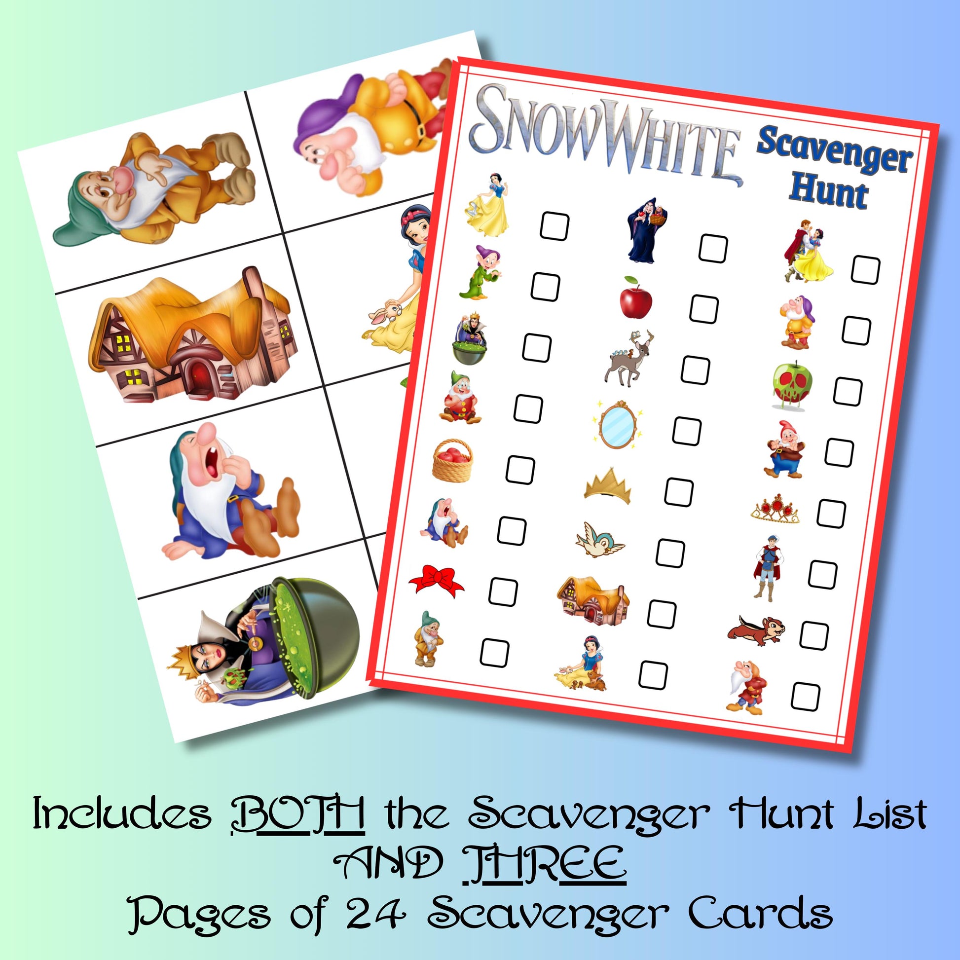Printable Princess Scavenger Hunt, Snow Princess Dwarf Scavenger Hunt, Princess Party Game, Instant Download, Fairytale White Birthday Game