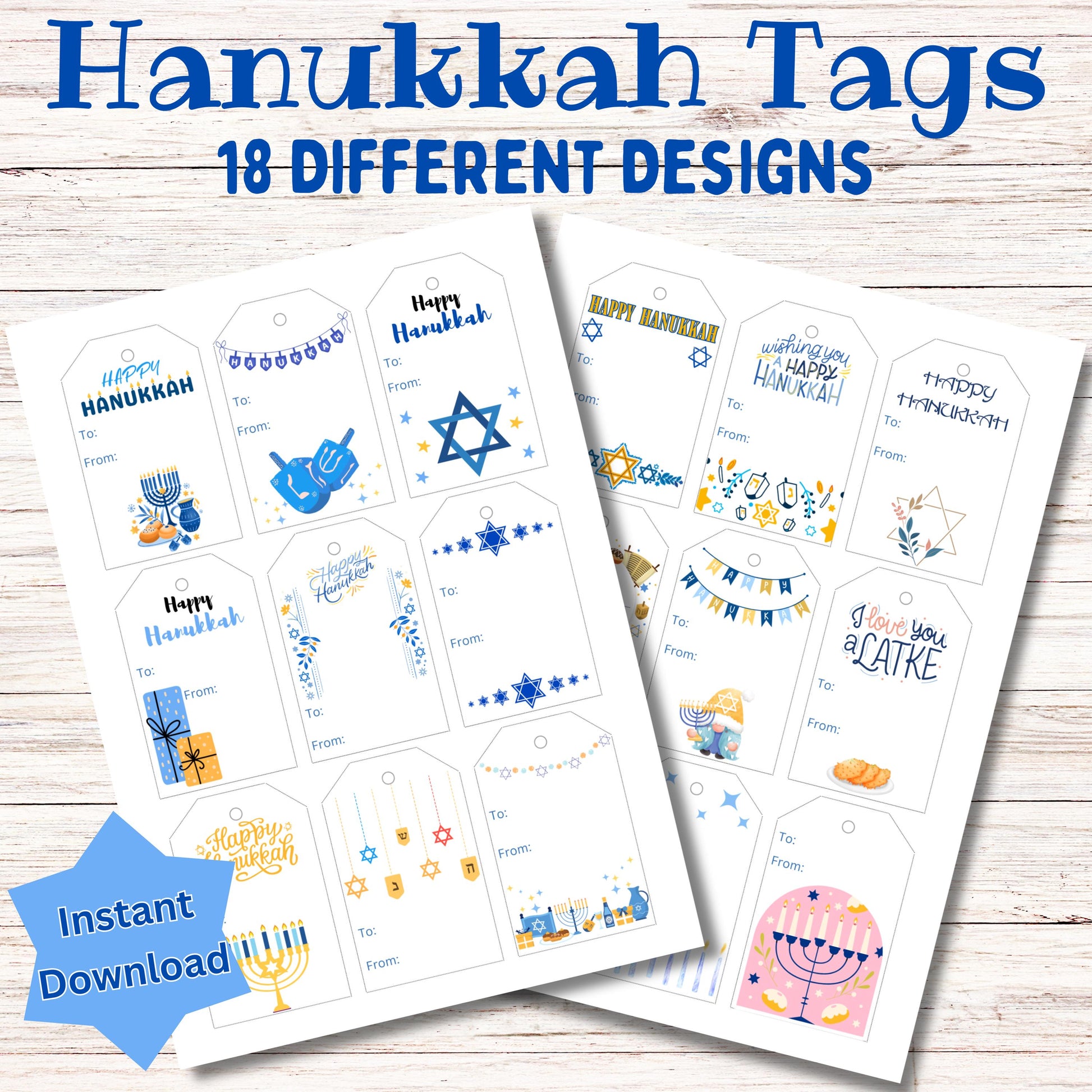 Happy Hanukkah Gift Tag Printable, Set of 18, Menorah Chanukah Tag, Dreidel Tag, Hanukkah Present, Hanukkah Gift Labels, Hanukkah Wrapping