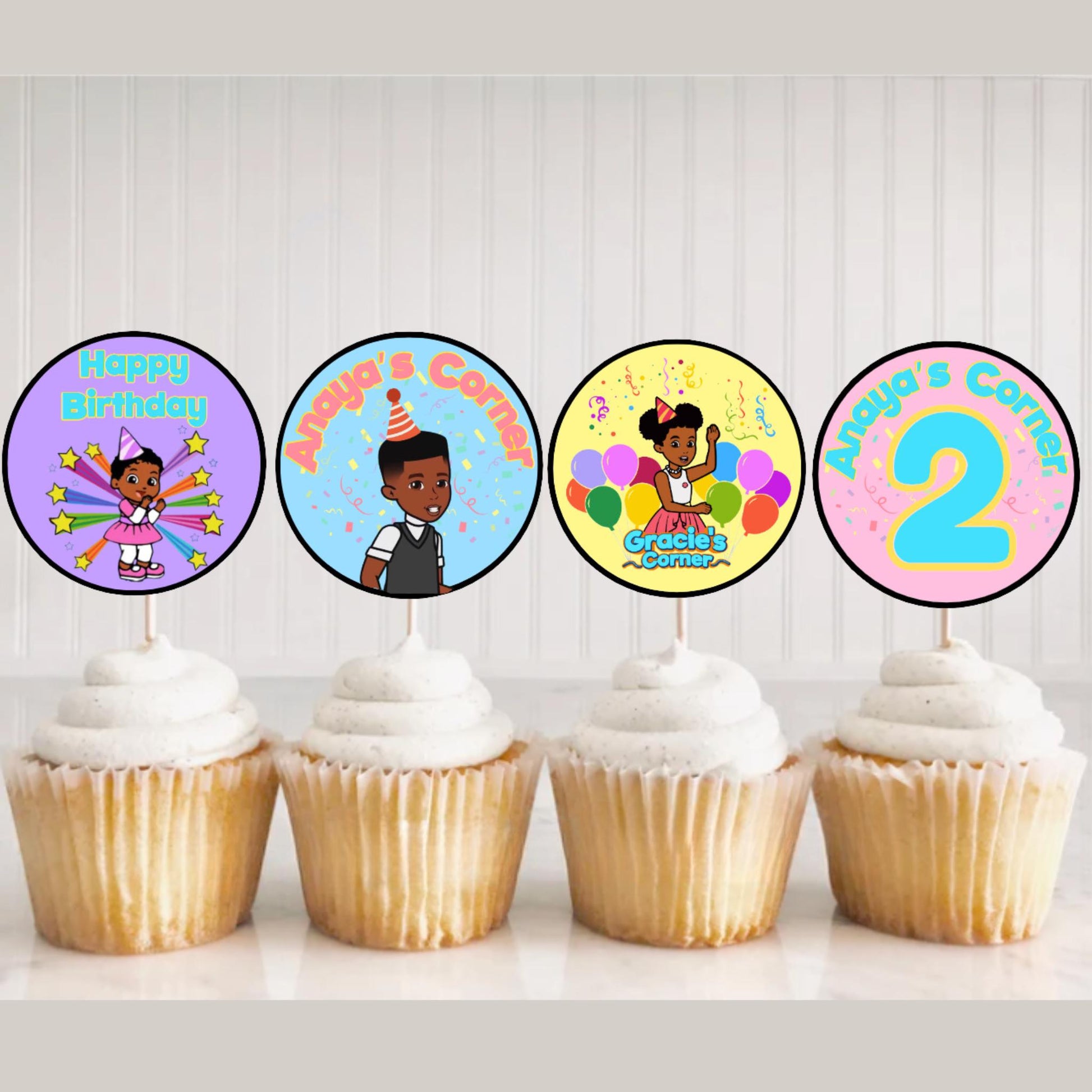 Personalized Gracie's Corner Cupcake Toppers, Customized Name and Age Gracie's Corner Toppers, Gracie's Corner Birthday Decor