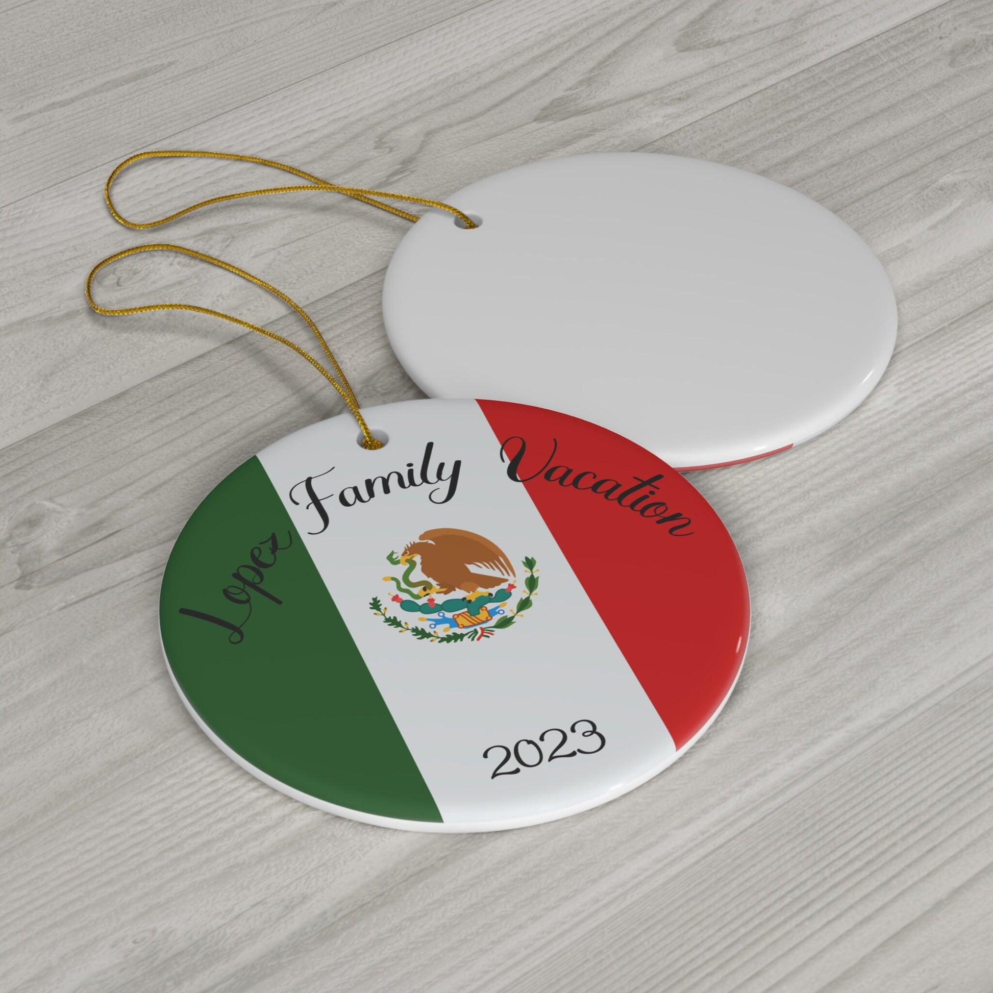 Personalized Mexico Ceramic Ornament, Christmas Decor, Holiday Decorations, Mexican Flag Print, Central America World Travel, Gift, Souvenir