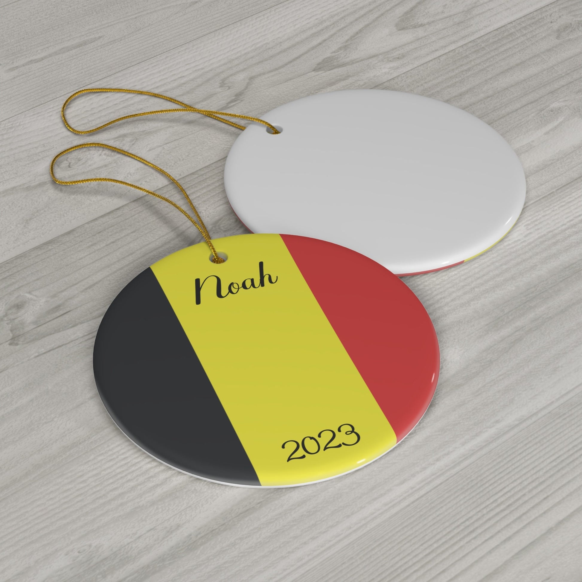 Personalized Belgium Flag Ceramic Ornament Christmas Decor Holiday Decoration Belgian Flag Print Europe Brussels World Travel Gift Souvenir