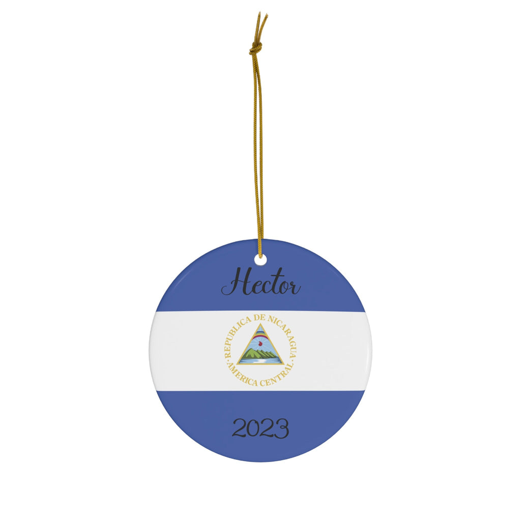 Personalized Nicaragua Ornament Nicaraguan Flag Inspired Blue, White Round Porcelain Ceramic Christmas Ornament Gift Decoration Holiday Gift