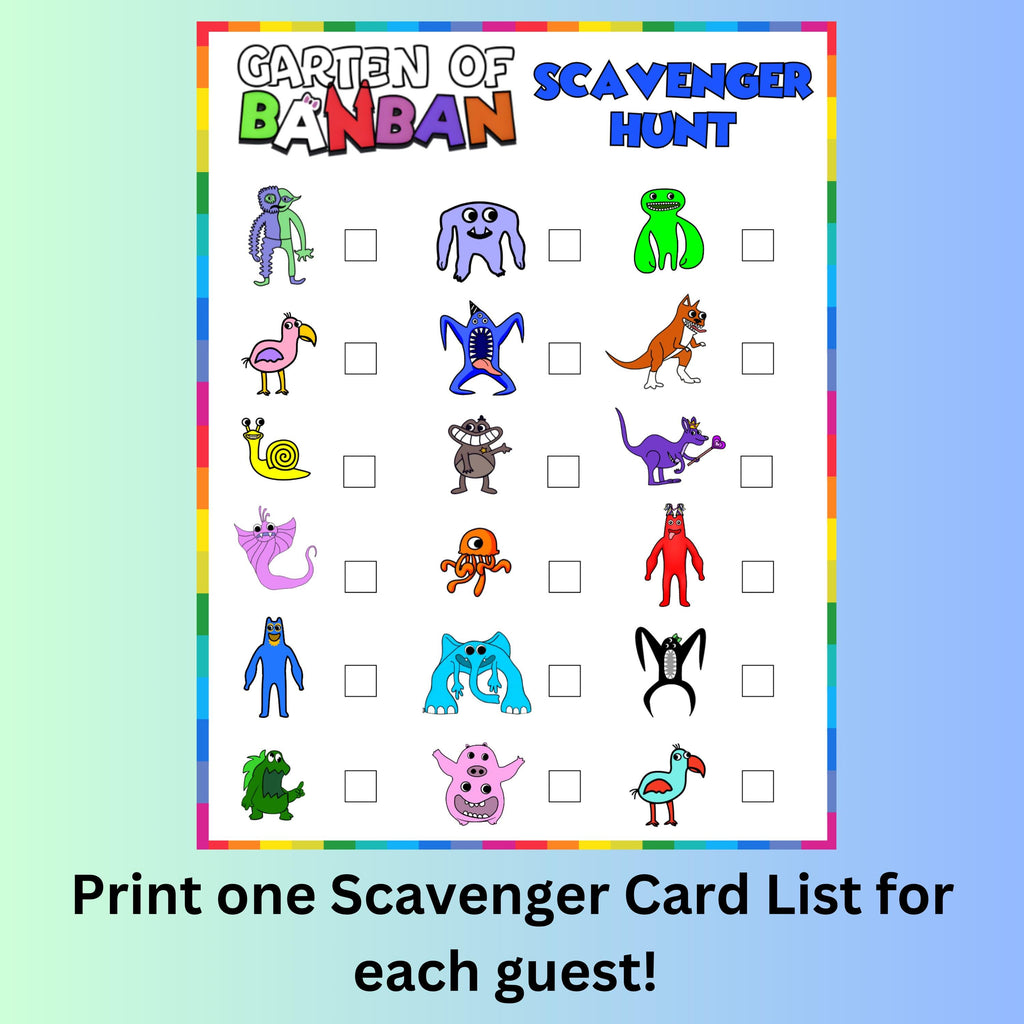 Garten of Banban Inspired Scavenger Hunt, Printable Garten of Banban Birthday Game, Garten of Banban Party Supplies and Decor