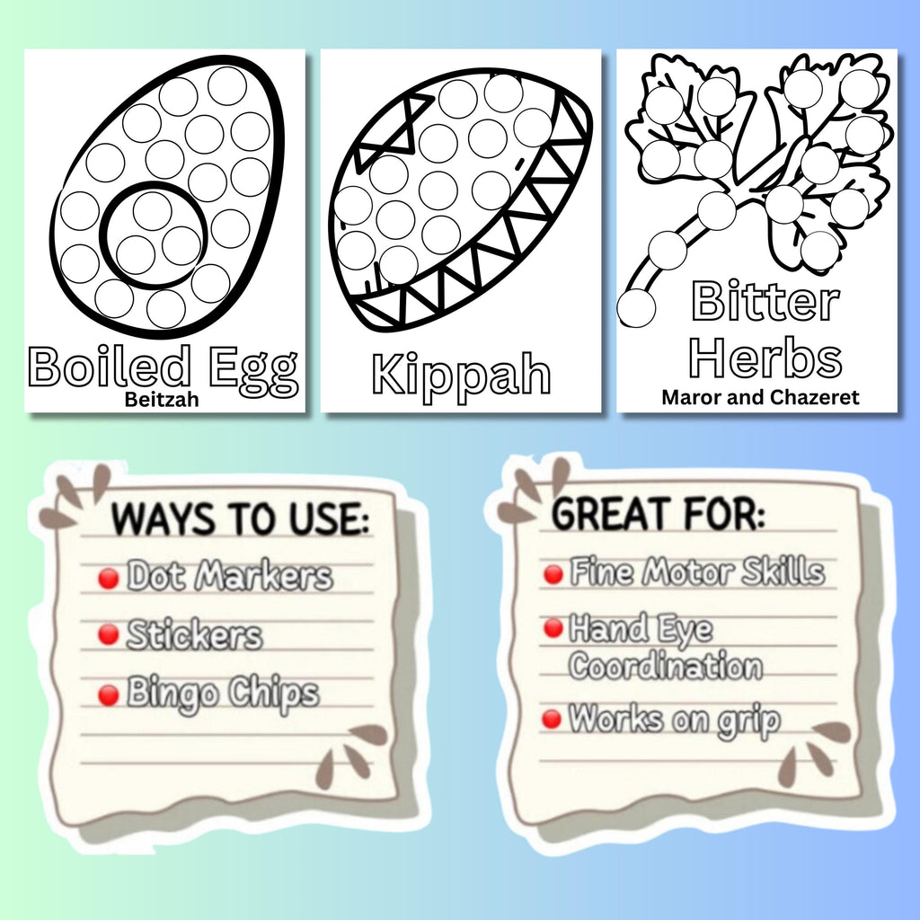 Passover Do A Dot Activity Pages, Passover Themed Coloring Pages, Kids Passover Activity, Pesach Coloring PDF, Passover Printables, Jewish