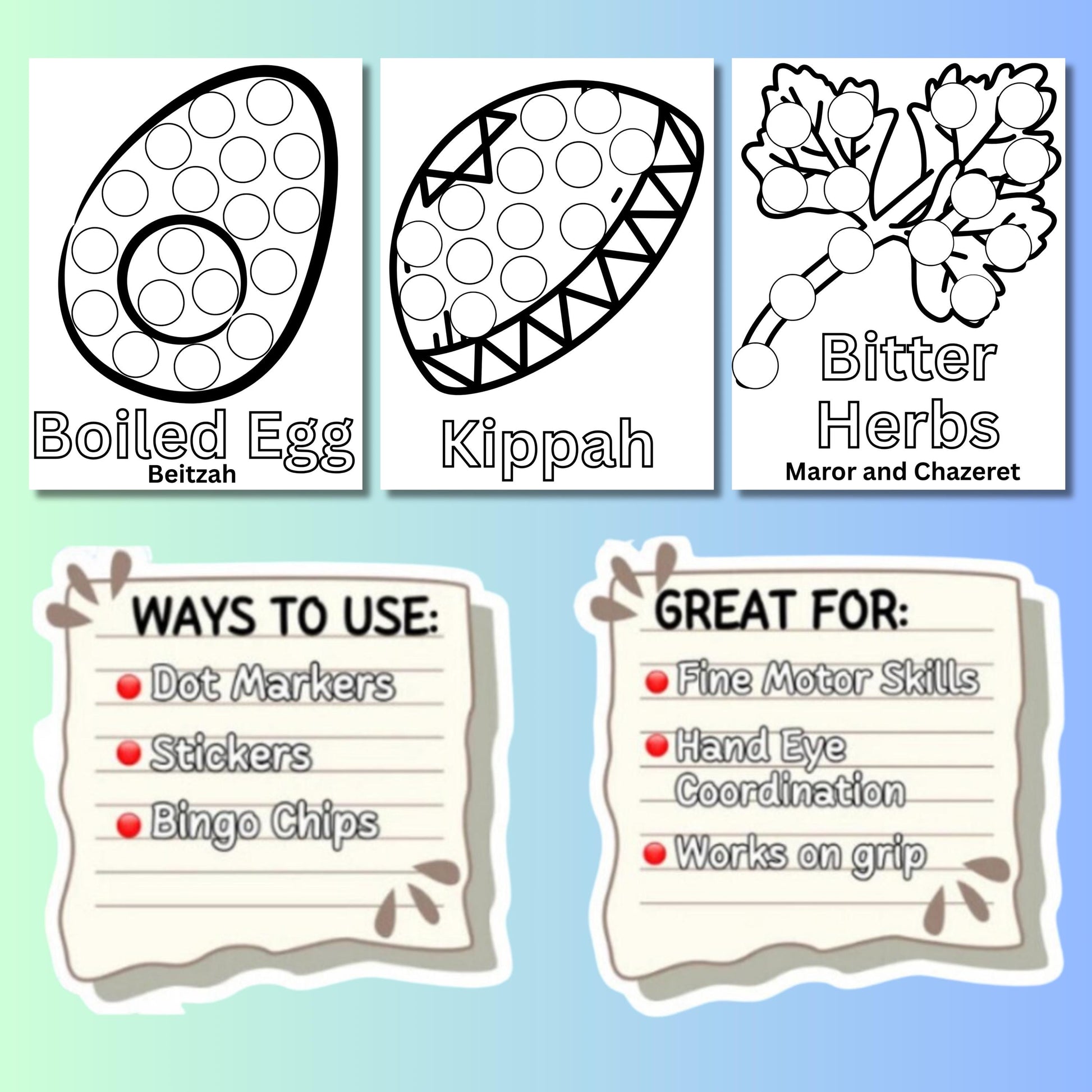 Passover Do A Dot Activity Pages, Passover Themed Coloring Pages, Kids Passover Activity, Pesach Coloring PDF, Passover Printables, Jewish
