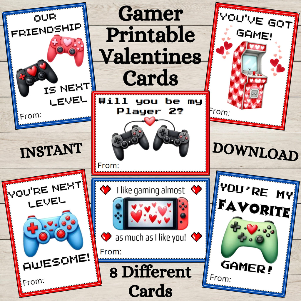 Video Game Valentines, INSTANT DOWNLOAD, Gamer Valentine, Boy Valentines Cards For School Classroom, Printable Retro Gaming Kids Valentines