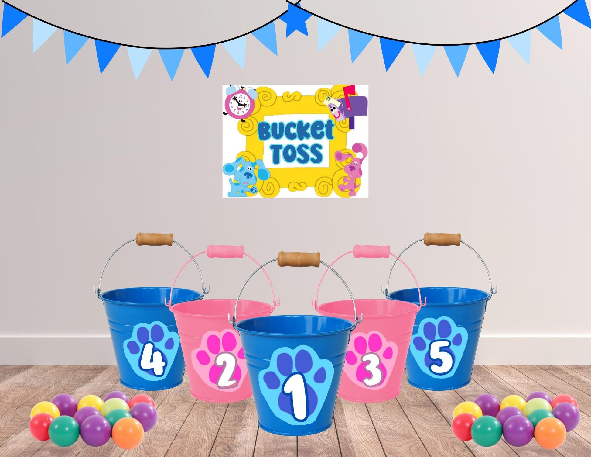 Blue Clues Ball Toss Party Game, Instant Download Party Game, Printable Blue Dog Bucket Toss, Paw Print Ball Toss, Blues Clue Birthday Game