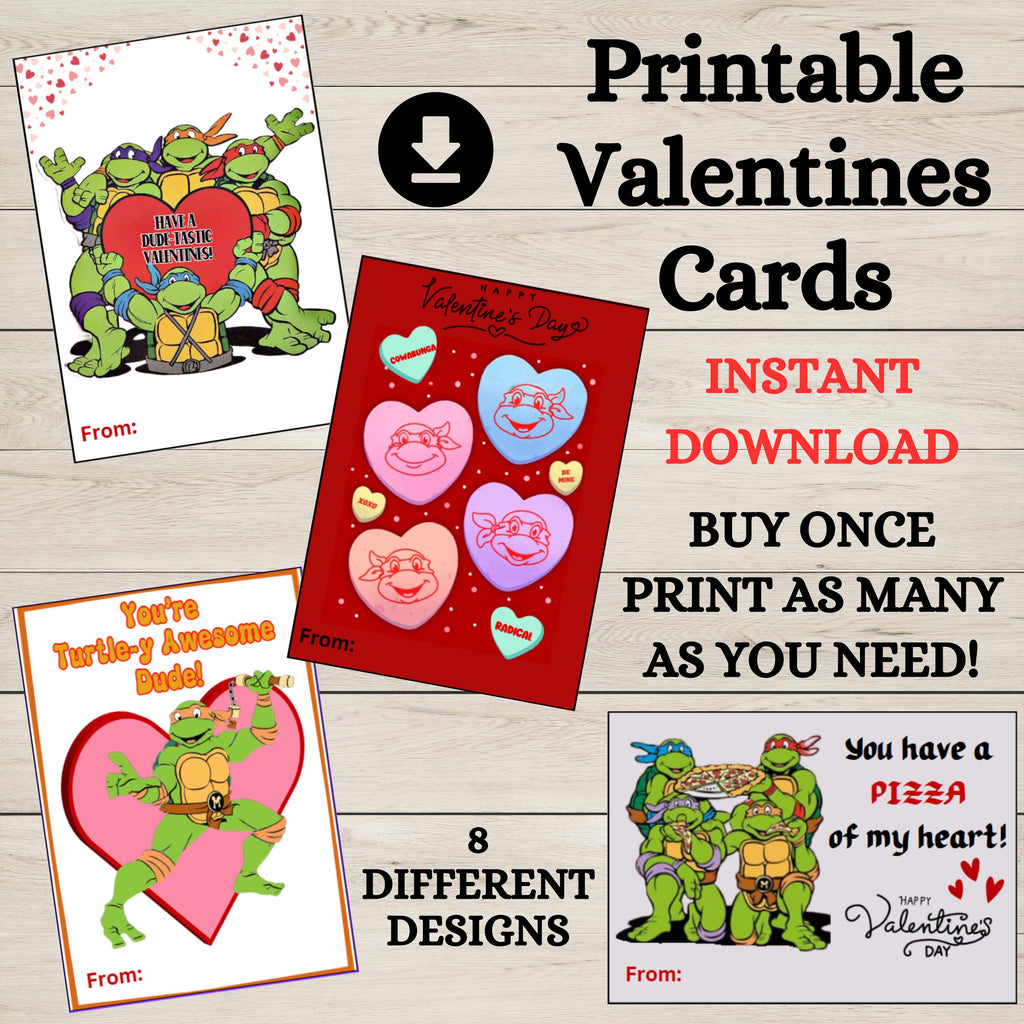 Printable Ninja Turtle Valentine Cards, Teenage Ninja Turtle Valentines Day Classroom Cards