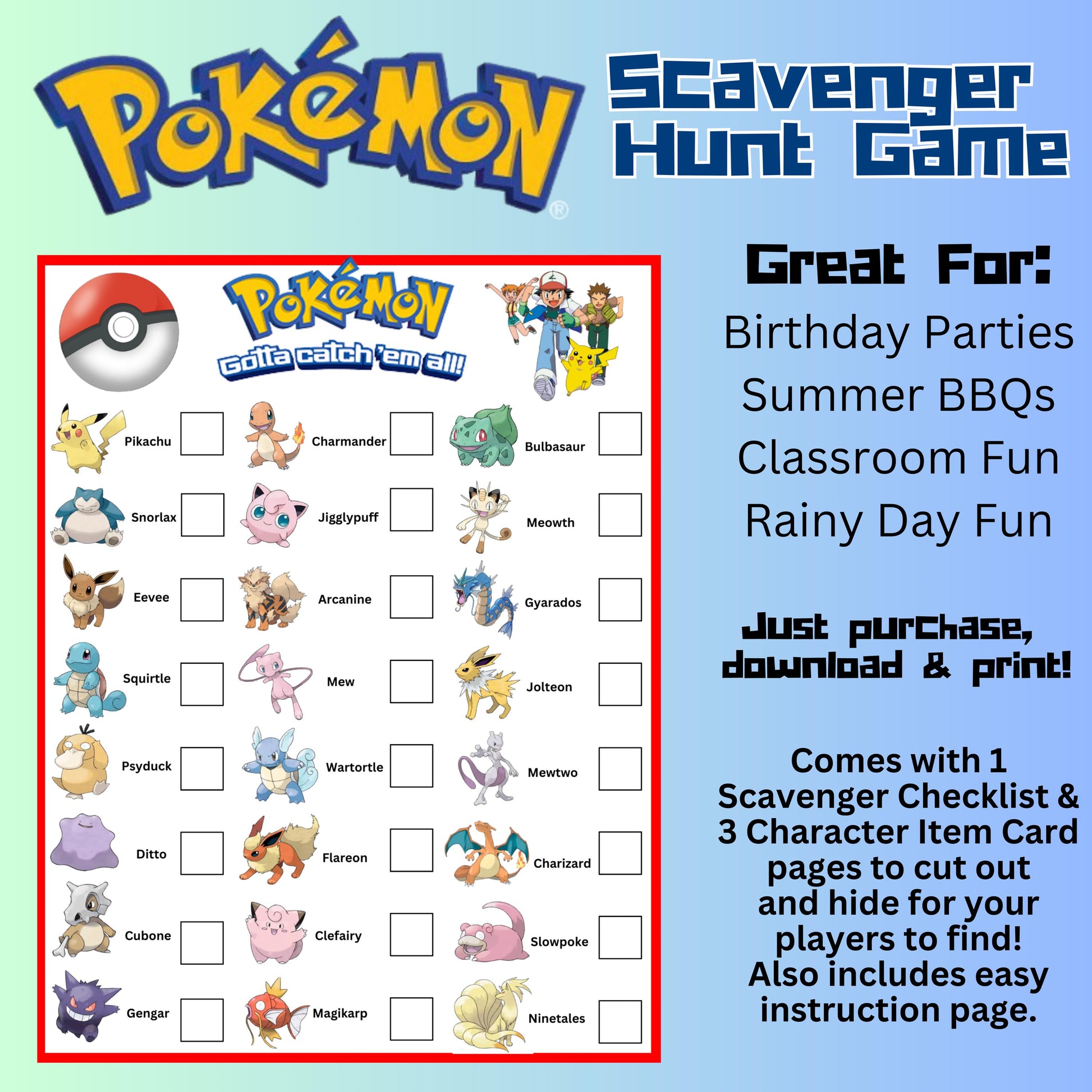 Gotta Catch Them All Pokemon Scavenger Hunt