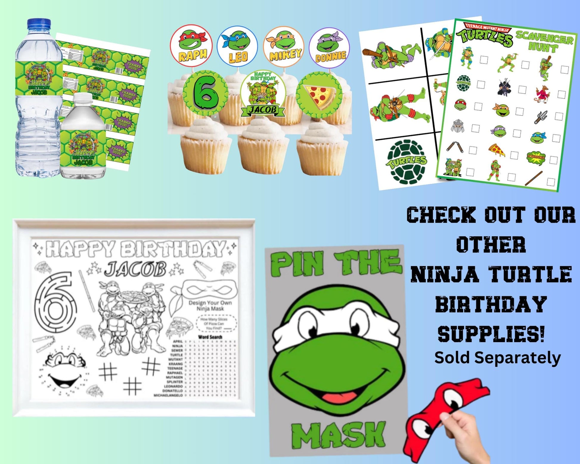 Personalized Teenage Mutant Ninja Turtle Birthday Cake Topper, Ninja Turtle Party Decoration