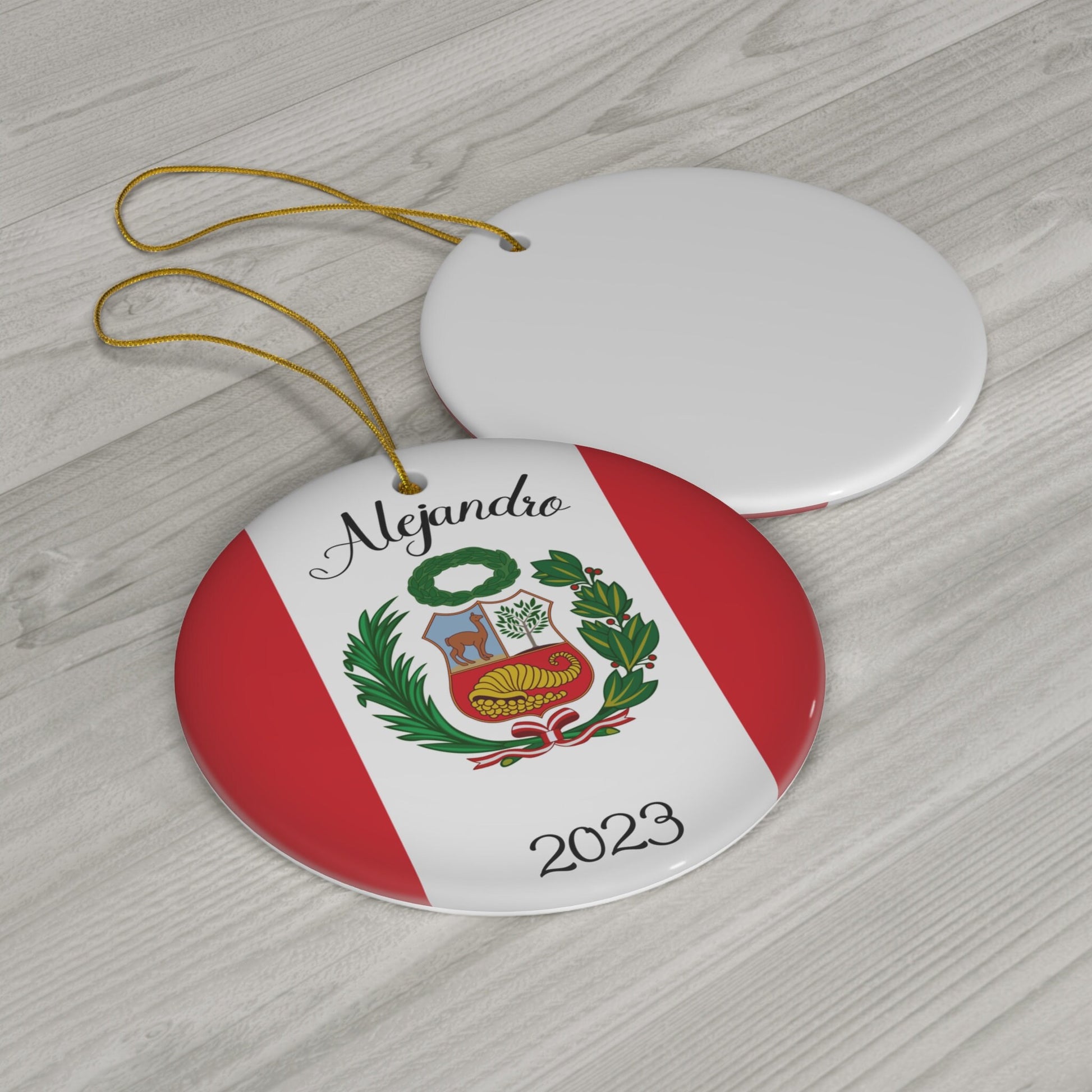 Personalized Peru Ceramic Christmas Ornament Peruvian Flag Round Gift Holiday Decoration South America World Heritage Travel Themed Peru