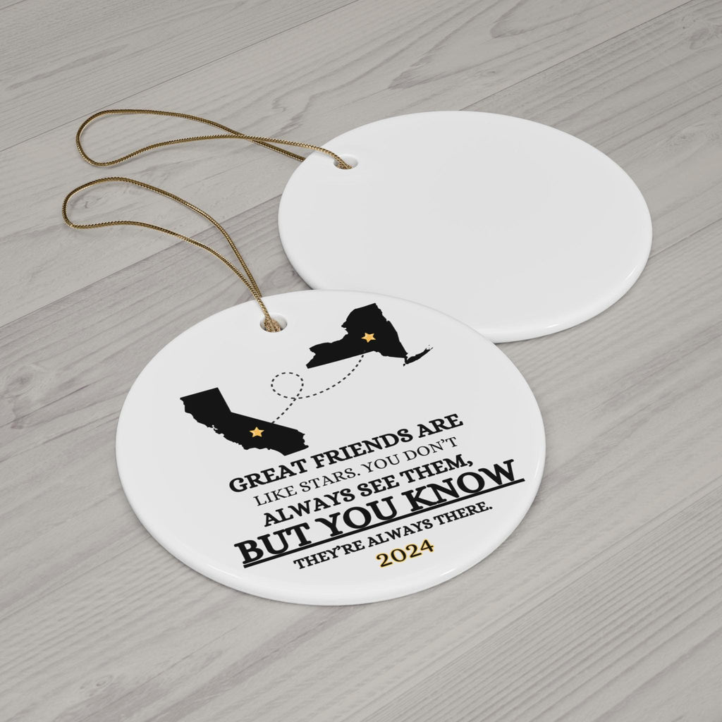 Long Distance Friend Ornament, Personalized Long Distance Gift For Best Friend, Any Two States or Countries, Great Friends Are Like Stars