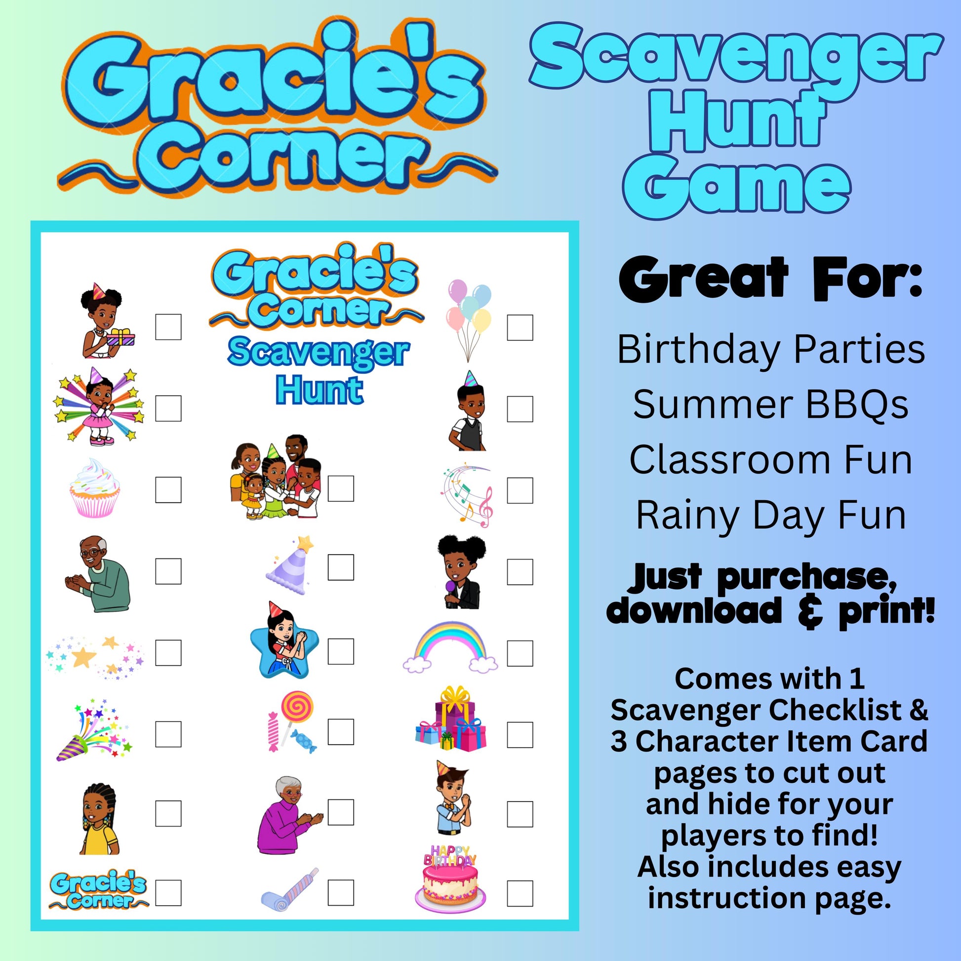 Gracie Corner Scavenger Hunt Game, Gracie Corner Birthday Party Game, Gracie Corner Party Favor, Doll Scavenger Hunt, Girl Birthday Party