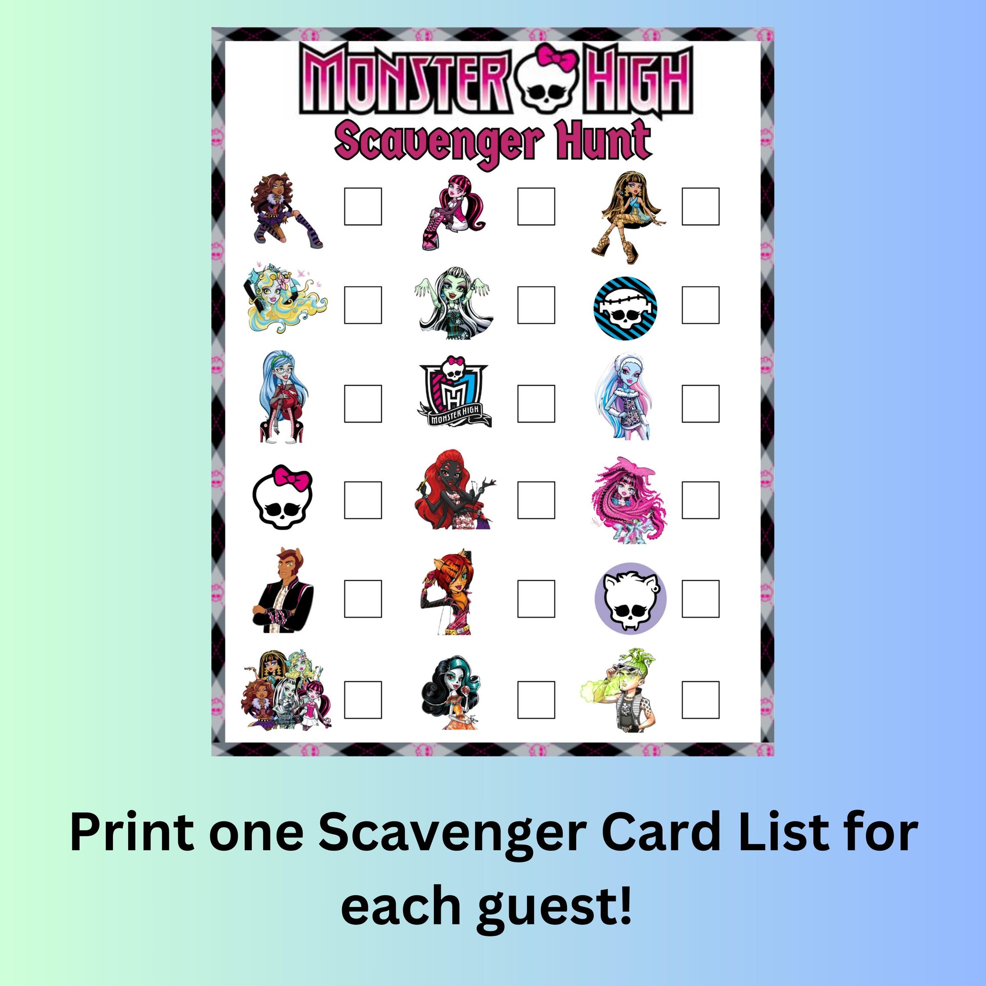 Monster High Scavenger Hunt, Monster High Doll Party Game, Monster High Printable Scavenger Hunt Game, Monster Doll Birthday, Instant Download