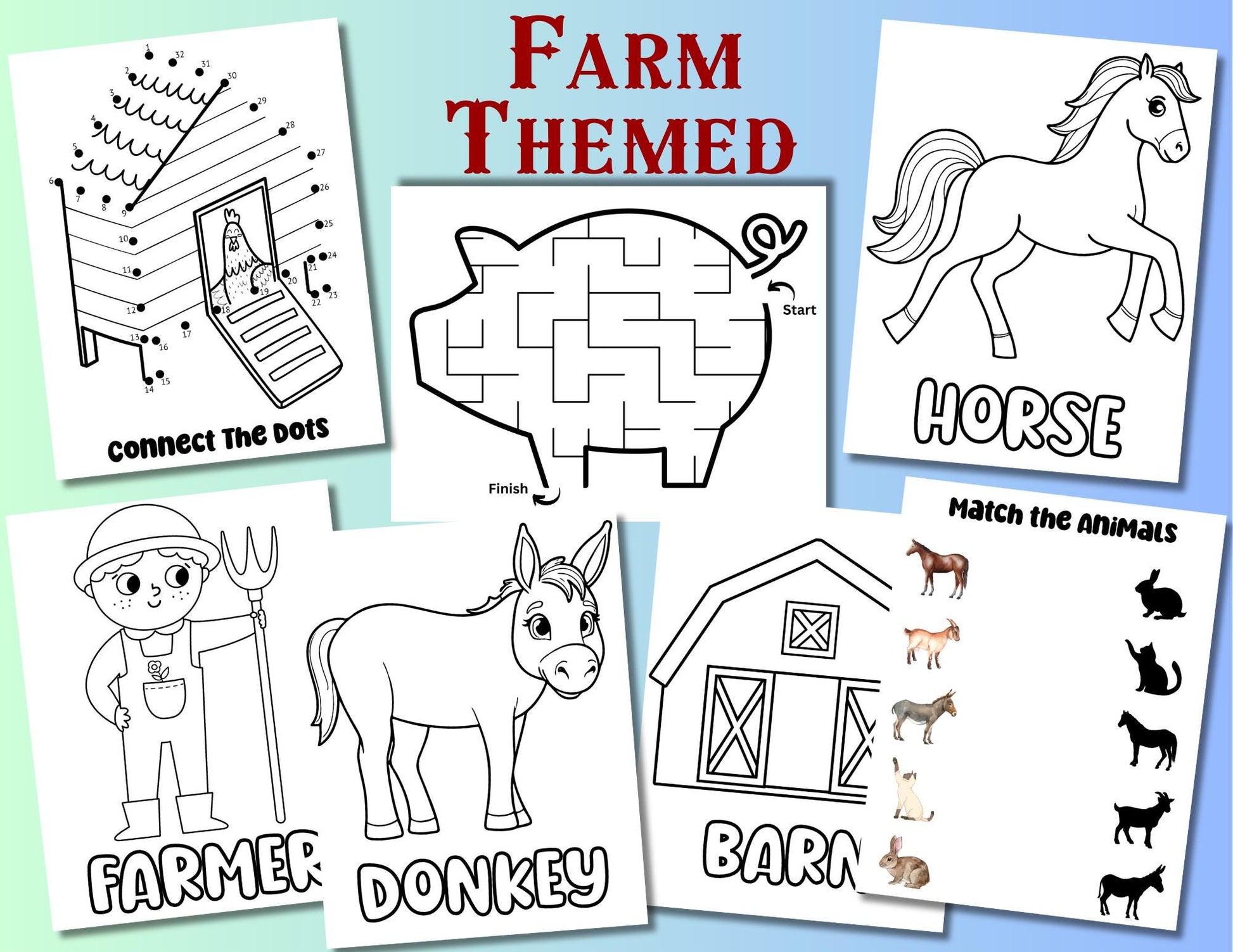 Farm Animal Coloring Pages for Kids, Farm Activity Sheet, Farm Birthday Party, Barnyard Coloring, Toddler Coloring Pages, Instant Download