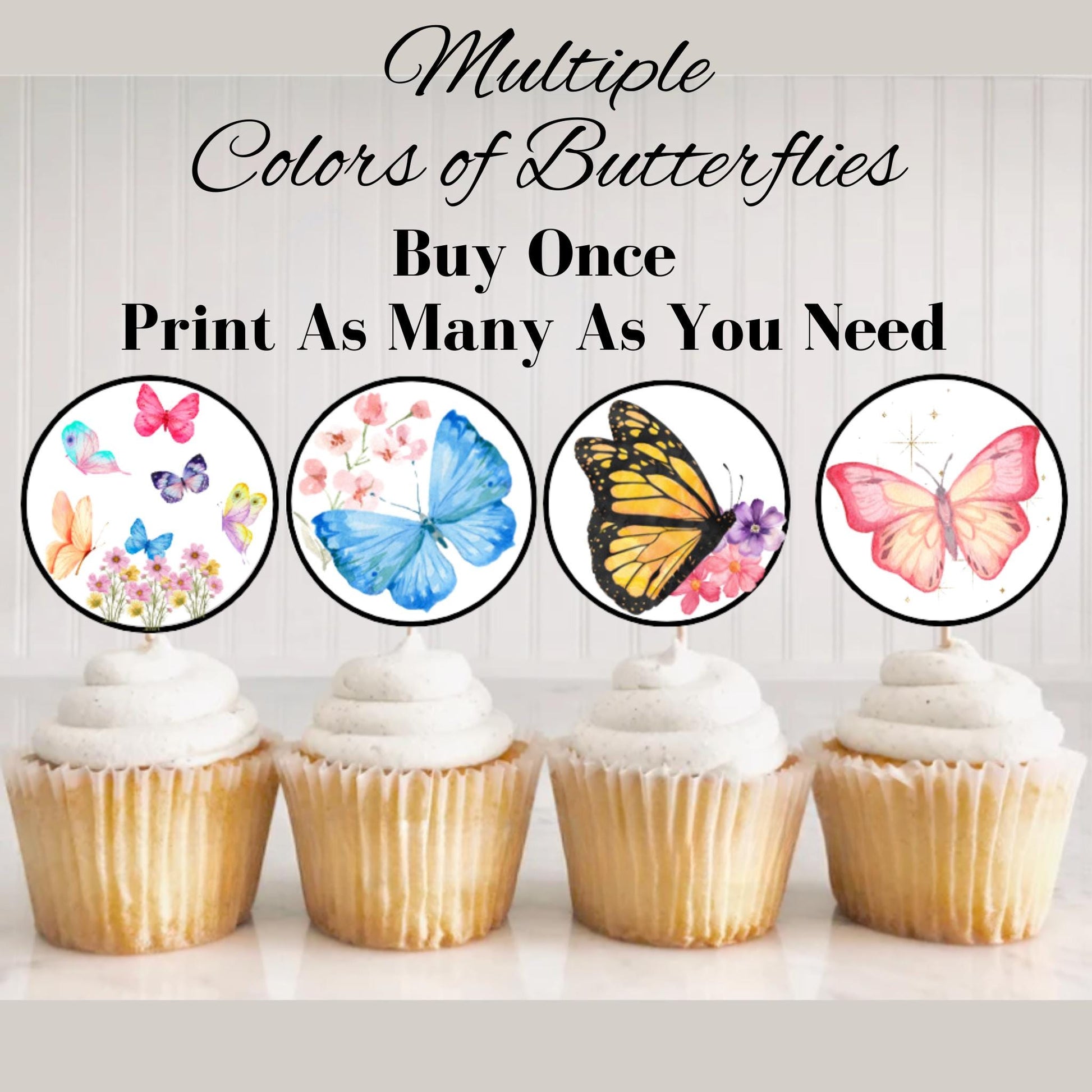Personalized Butterfly Themed Birthday Cupcake Toppers, Butterfly Baby Shower Cupcake Toppers