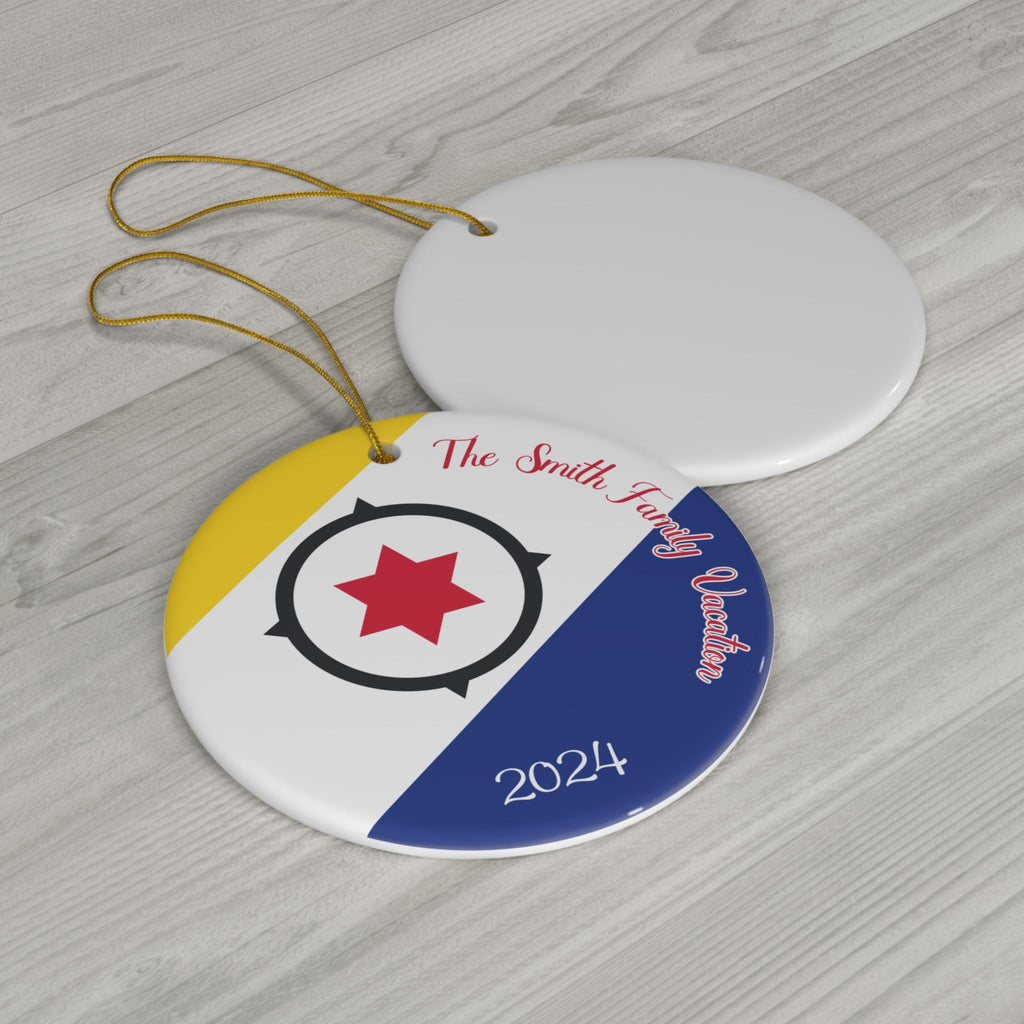 Personalized Bonaire Christmas Ornament, Ceramic Bonairean Flag Inspired Holiday Gift, Caribbean Netherlands Vacation Souvenir, World Travel