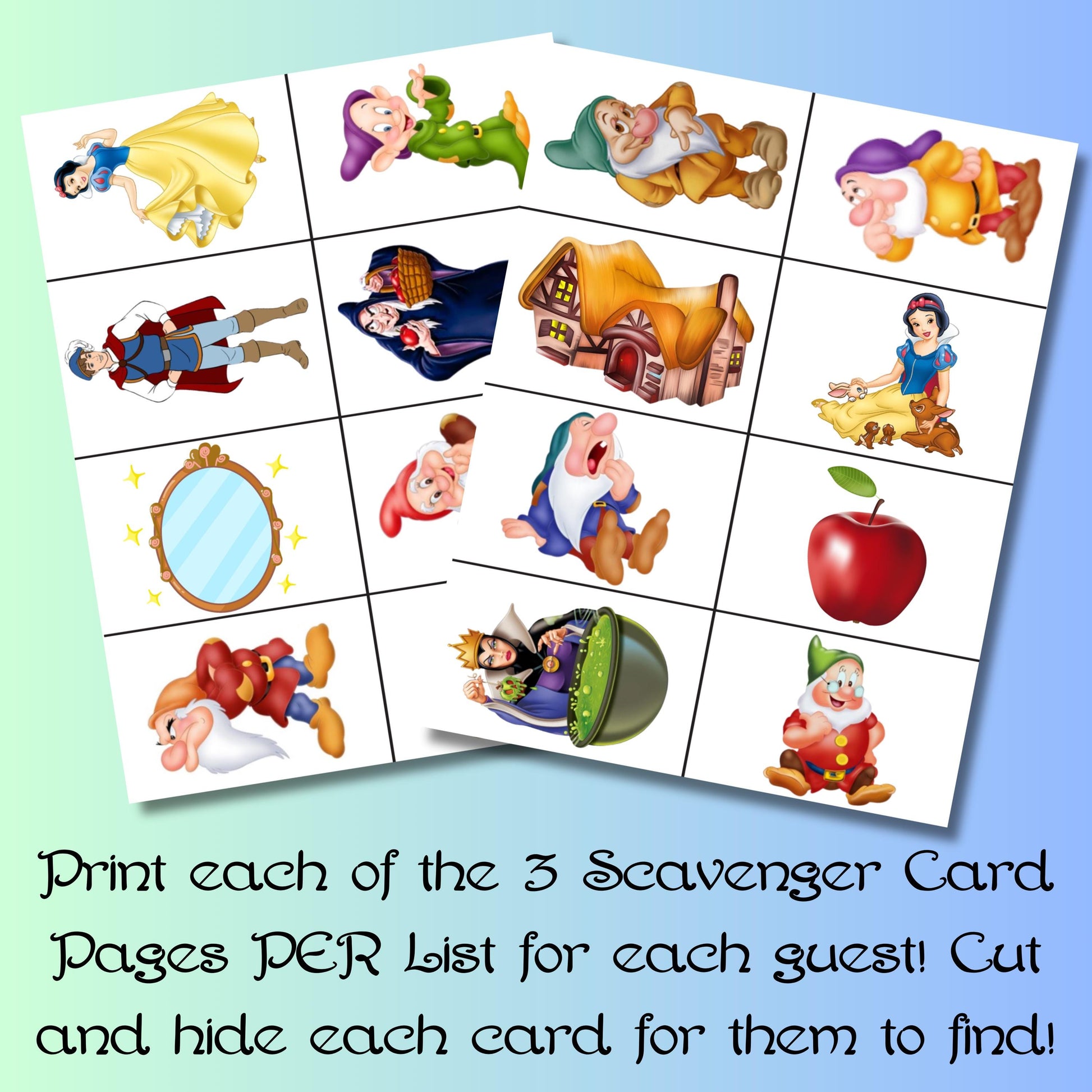 Printable Princess Scavenger Hunt, Snow Princess Dwarf Scavenger Hunt, Princess Party Game, Instant Download, Fairytale White Birthday Game