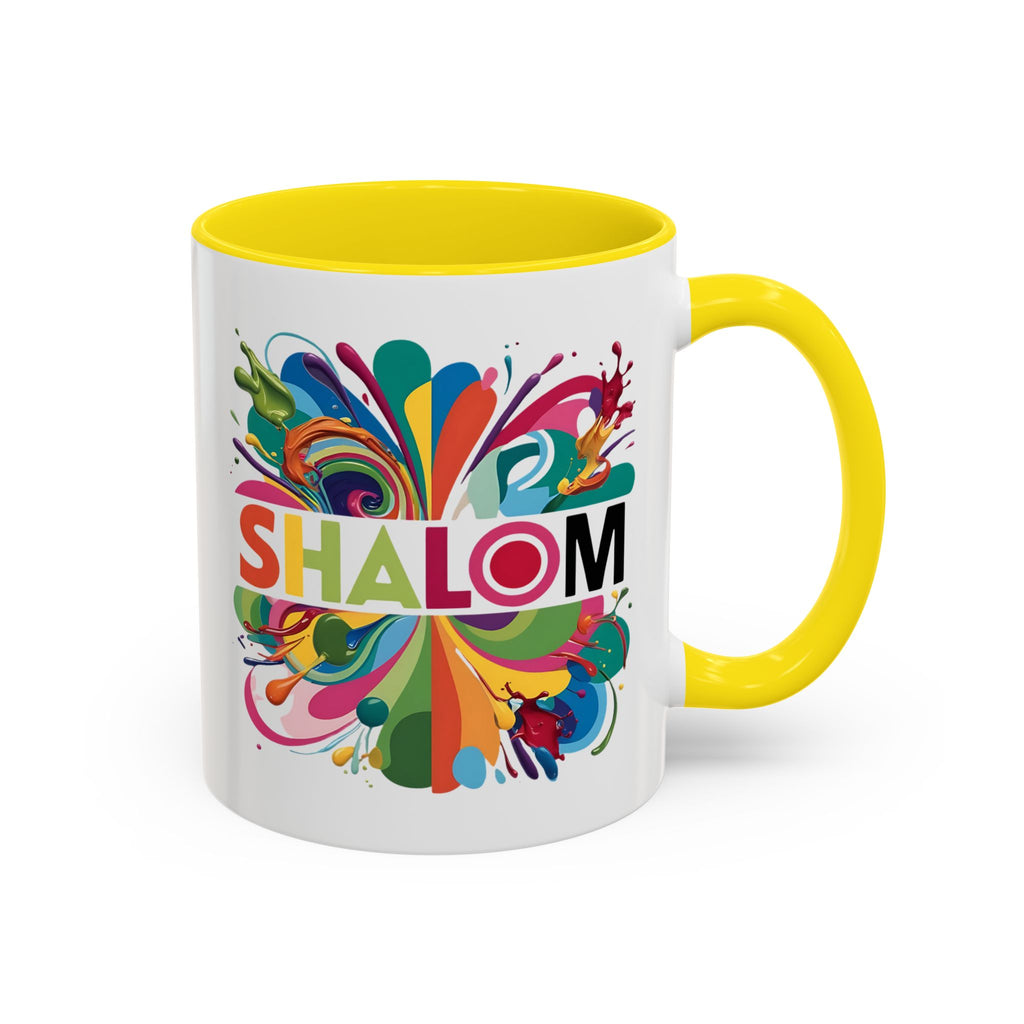 Paint Splatter Shalom Coffee Mug, Jewish Gift, Peaceful Hebrew Tea Cup, Colorful Ceramic Judaica, Hanukkah Kitchen Decor, Birthday Present