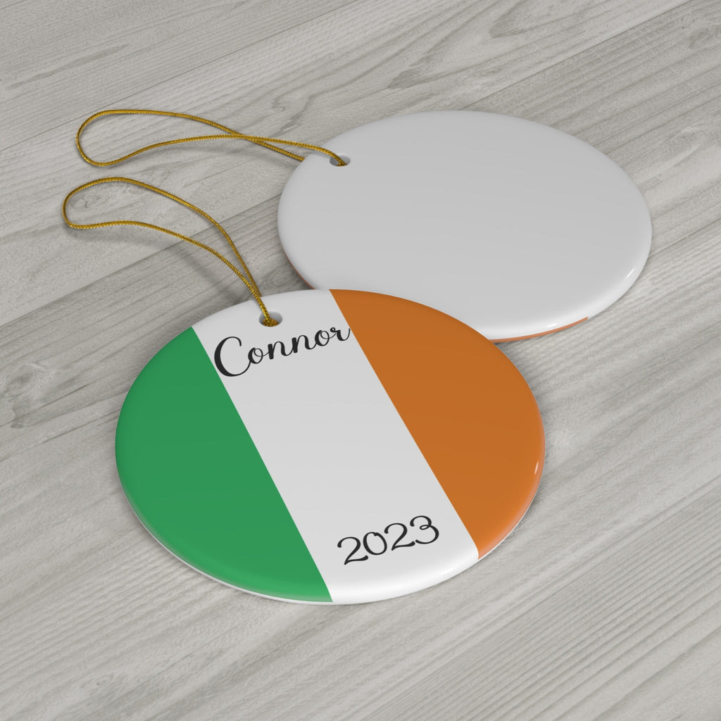 Adorno personalizado de Irlanda, decoración navideña, bandera irlandesa, Dublín, viajes por el mundo, Europa, naranja, verde, regalo, recuerdo