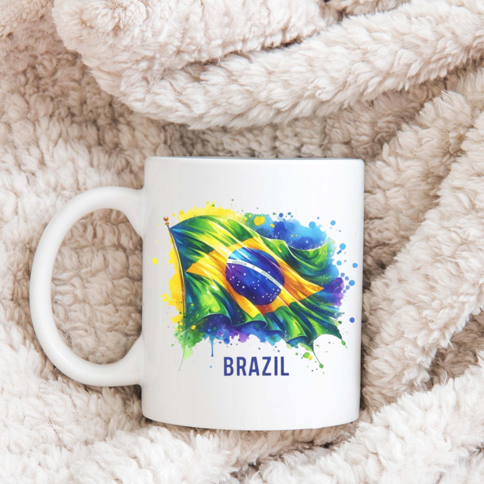 Brazilian Flag Custom Mug, Watercolor Brazil Flag Souvenir, Brazil Trip 2025, Brazilian Coffee Mug, Portuguese Mug, Brazil Travel Souvenir