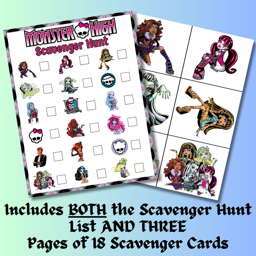 Monster High Scavenger Hunt, Monster High Doll Party Game, Monster High Printable Scavenger Hunt Game, Monster Doll Birthday, Instant Download