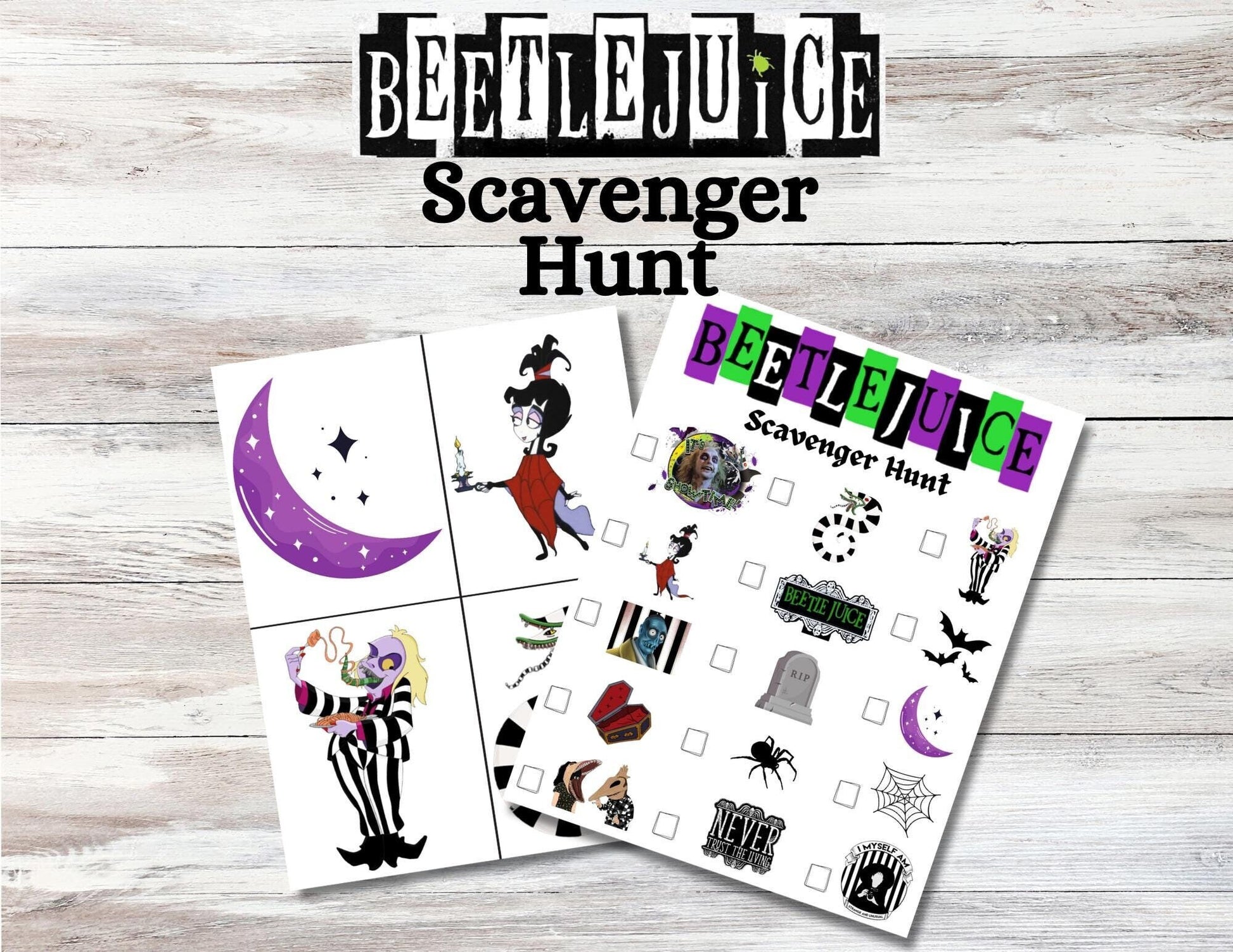 Beetlejuice Scavenger Hunt Game, Beetlejuice Inspired Party Game, Spooky Themed Scavenger Hunt, Its Showtime Birthday Party Game