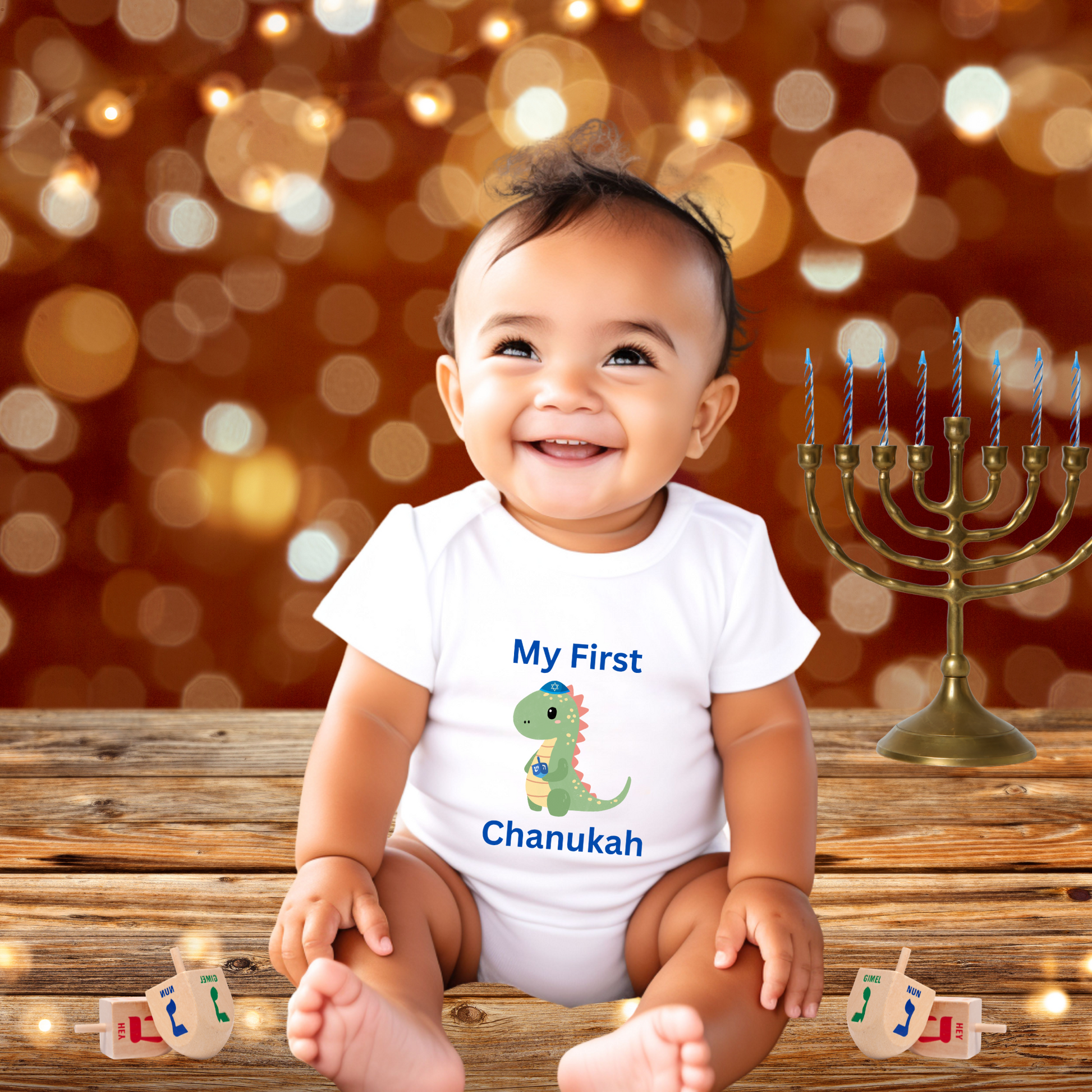 My First Chanukah Dinosaur Kids Shirt, My 1st Hanukkah Shirt, Chanukah Dinosaur Tee for Kids, Cute Dino Hanukkah Shirt