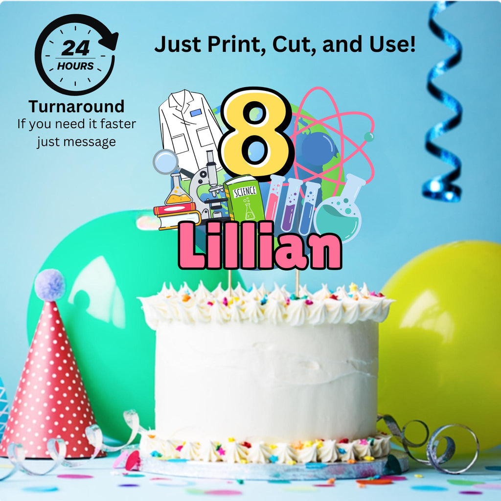 Personalized Science Birthday Theme Cake Topper, STEM Party Decor