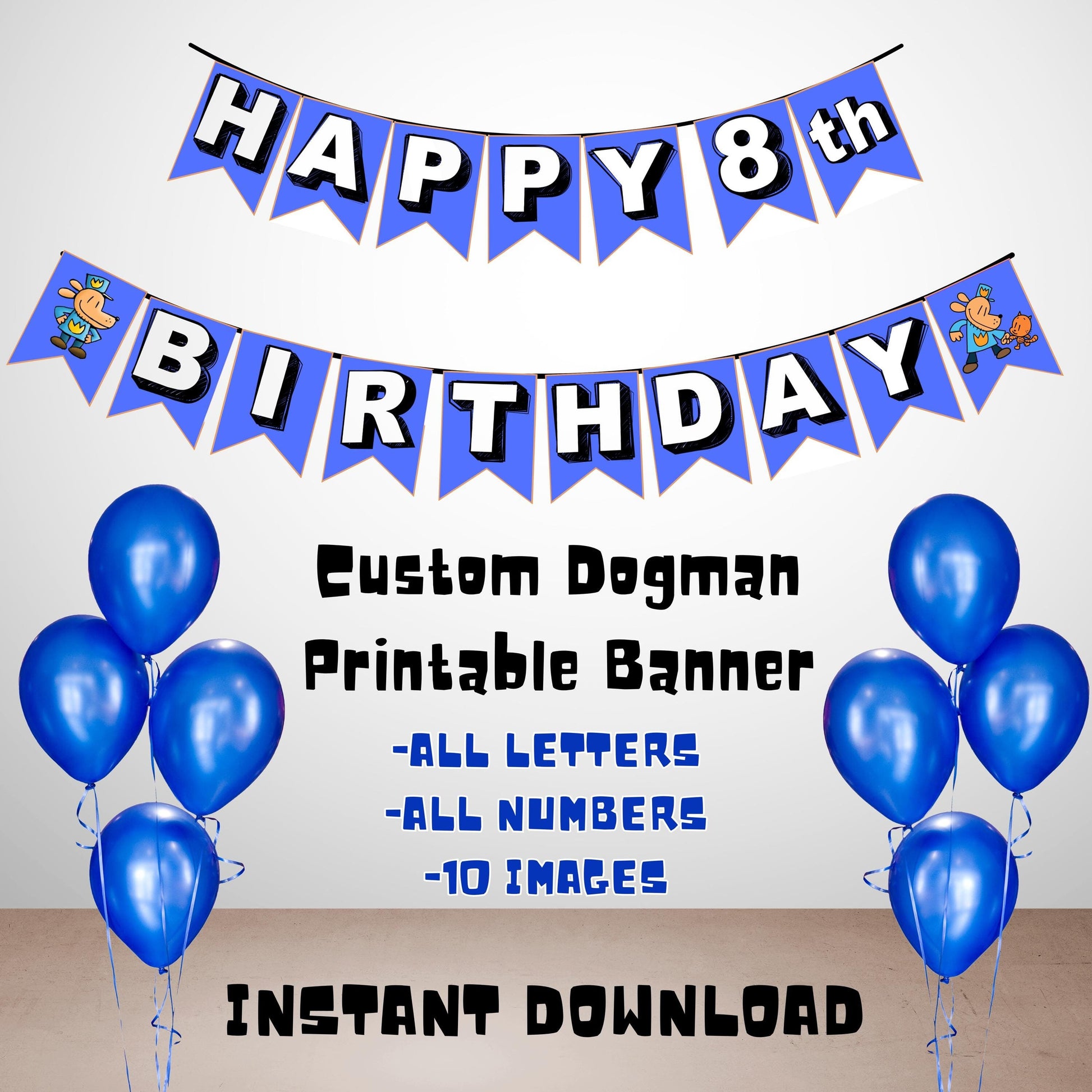 Custom Dog Man Printable Birthday Banner, Instant Download Dog Man Party Banner, Dog Man Birthday Decoration
