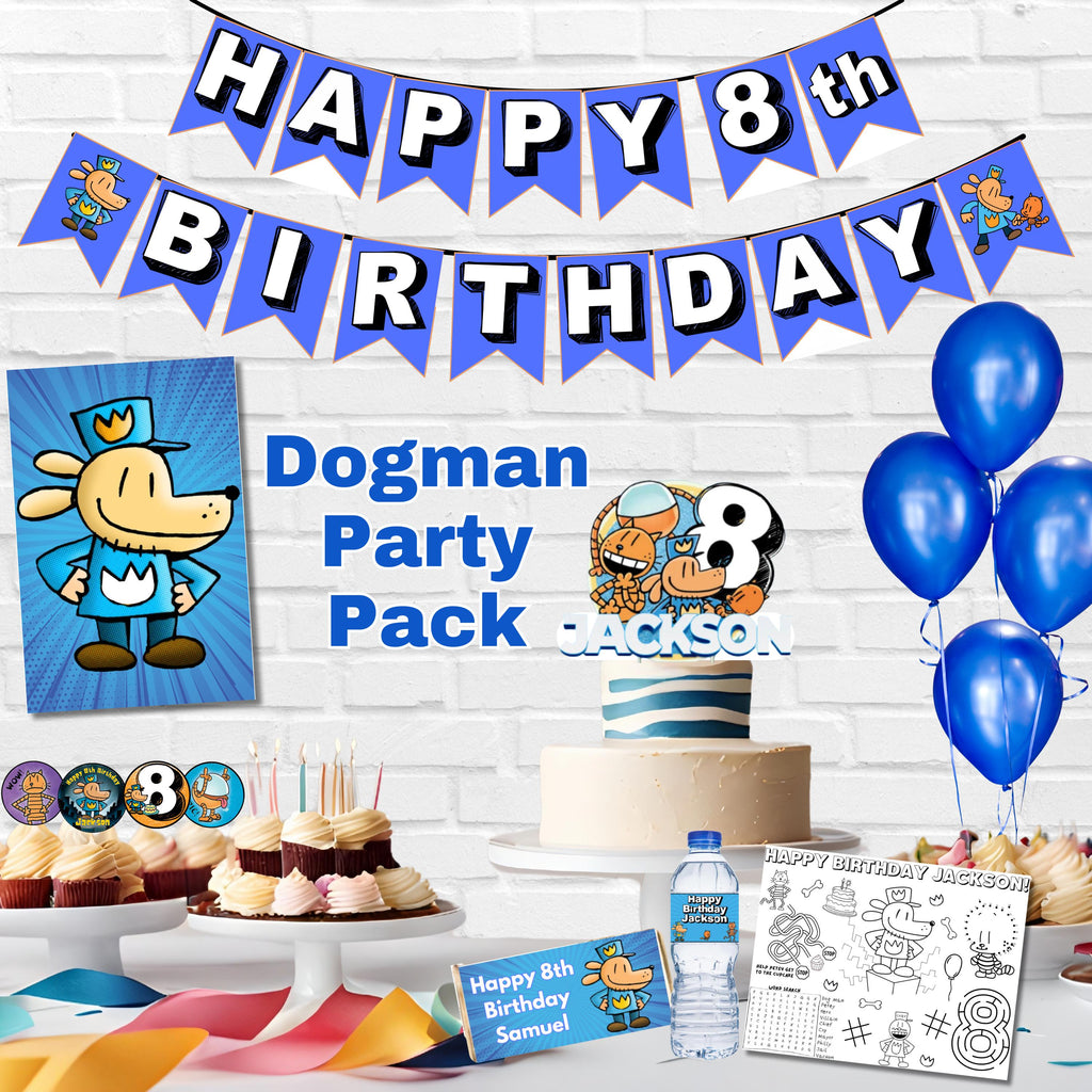 Personalized Dogman Birthday Party Pack, Printable Download Dog Theme Party Supplies, Dogman Party Decor, Dogman Party Games, Dogman Toppers