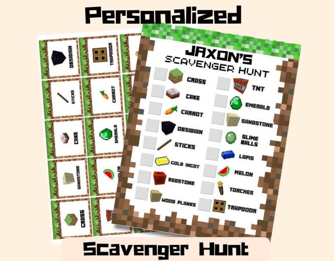 Personalizable Minecraft Scavenger Hunt, Printable Video Game Scavenger Hunt, Minecraft Pixel Activity, DIGITAL DOWNLOAD, Minecraft Party Game