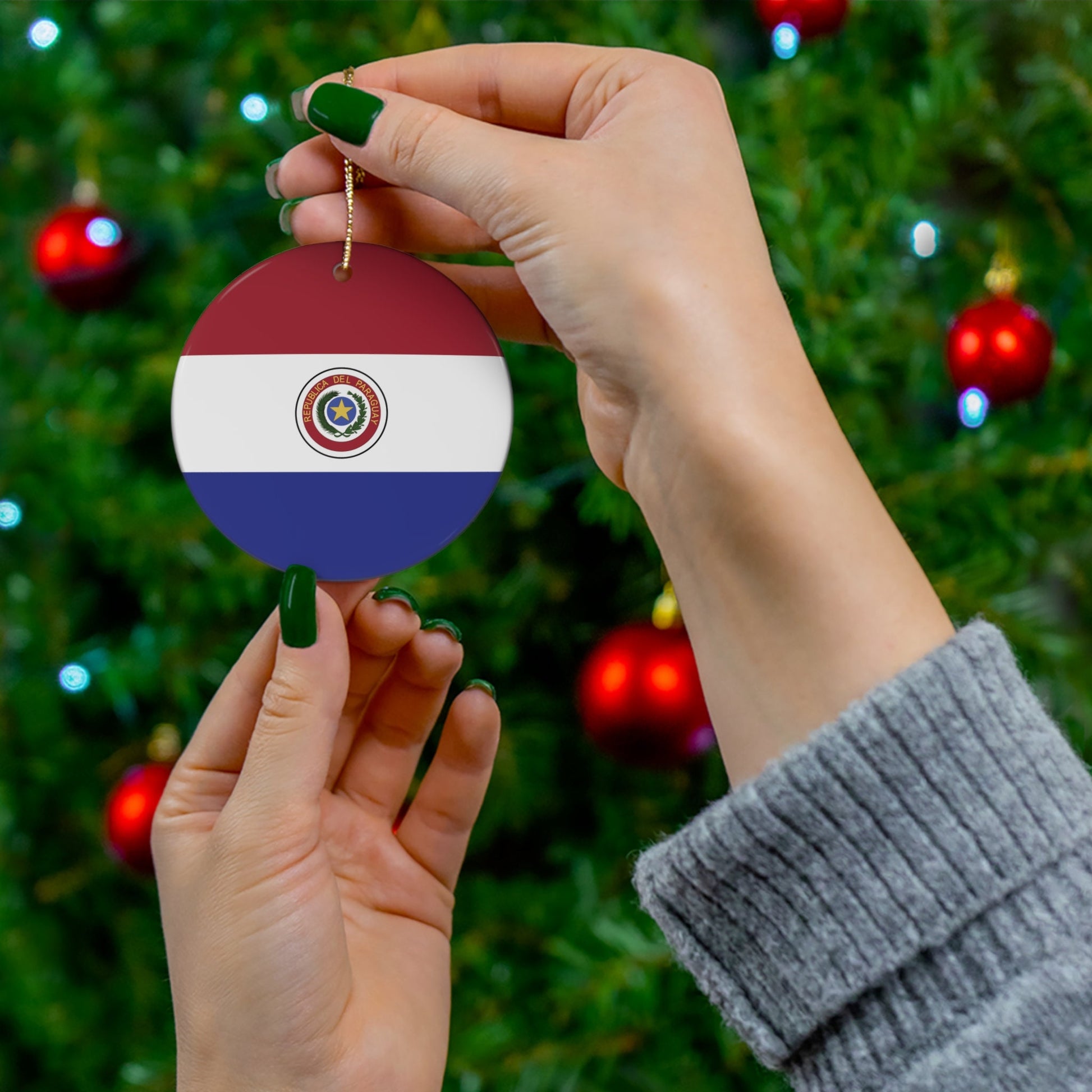 Personalized Paraguay Ceramic Christmas Ornament Paraguayan Flag Inspired Gift Holiday Decoration South America World Heritage Travel Themed
