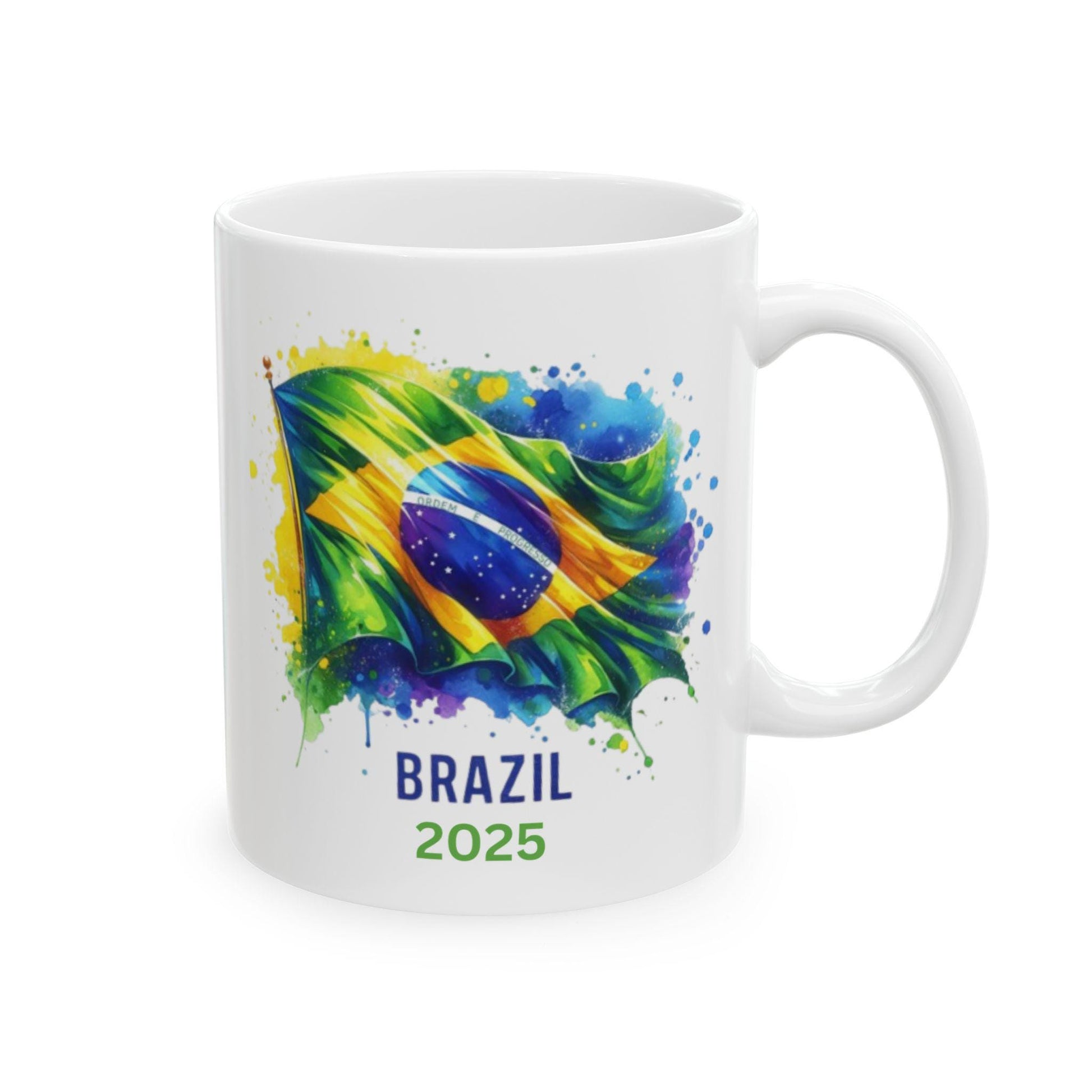 Brazilian Flag Custom Mug, Watercolor Brazil Flag Souvenir, Brazil Trip 2025, Brazilian Coffee Mug, Portuguese Mug, Brazil Travel Souvenir