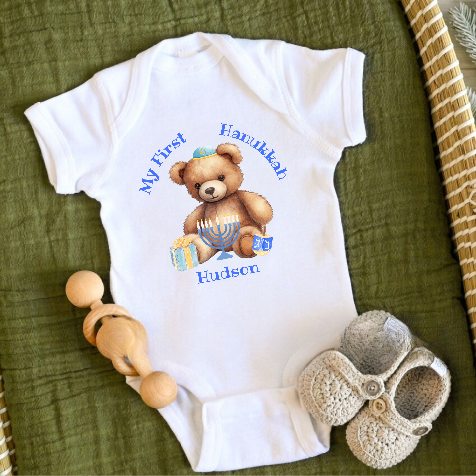 Personalized Kids My First Hanukkah Shirt, Customized Hanukkah Shirt with Name, Hanukkah Teddy Bear Kids T-shirt