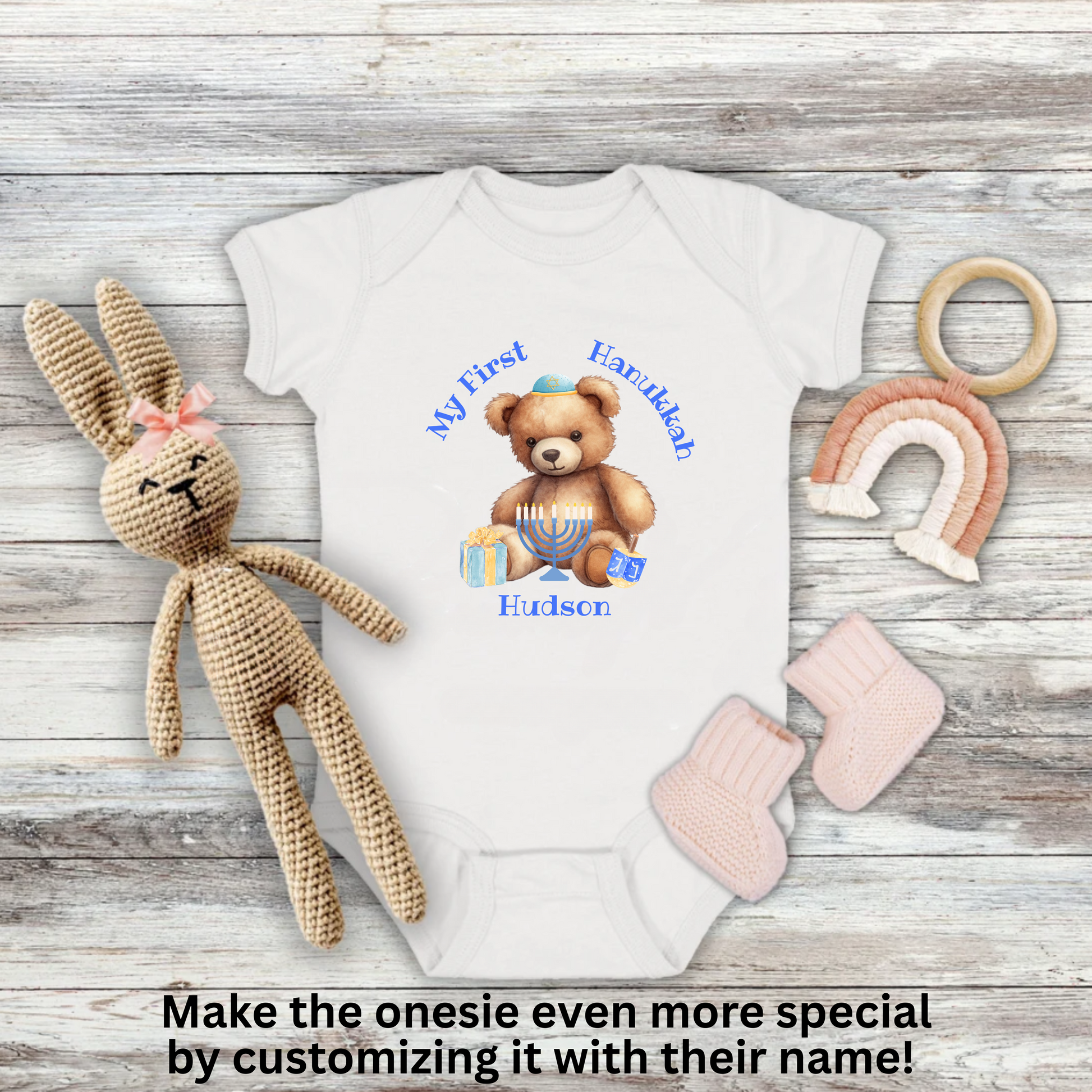 Personalized Kids My First Hanukkah Shirt, Customized Hanukkah Shirt with Name, Hanukkah Teddy Bear Kids T-shirt