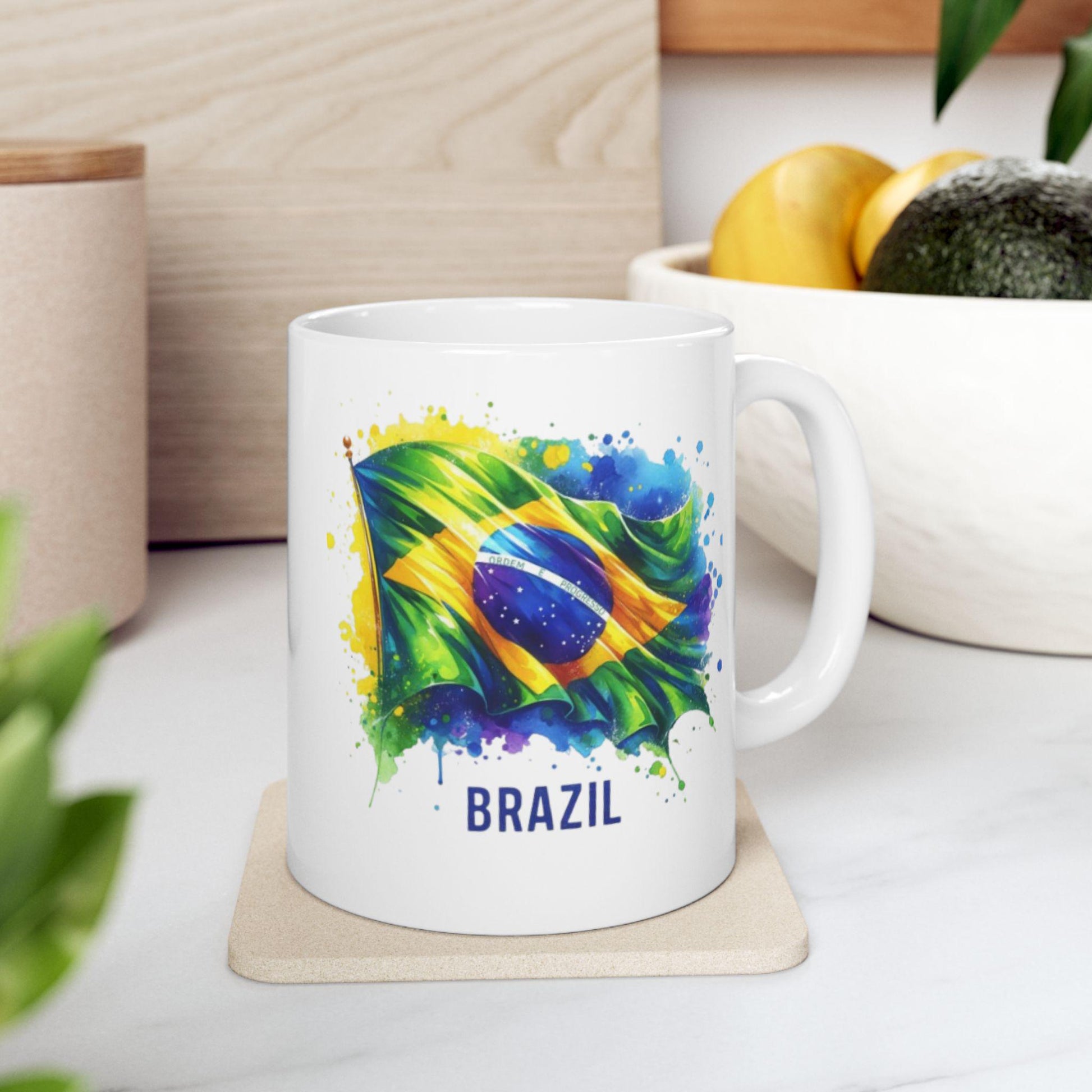 Brazilian Flag Custom Mug, Watercolor Brazil Flag Souvenir, Brazil Trip 2025, Brazilian Coffee Mug, Portuguese Mug, Brazil Travel Souvenir