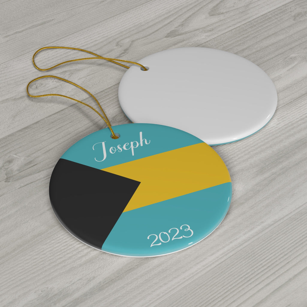 Personalized The Bahamas Ceramic Ornament Christmas Decor Holiday Decoration Bahamian Flag Print Nassau World Travel Caribbean Gift Souvenir