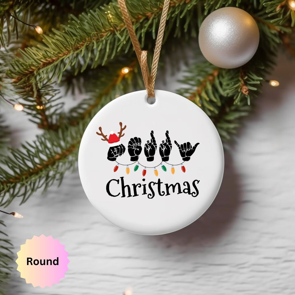 Sign Language Merry Xmas Ornament, ASL Ornament, Unique Ornament, Sign Language Ornament, ASL Gift, Deaf Pride, Hand Sign,ASL Christmas Gift