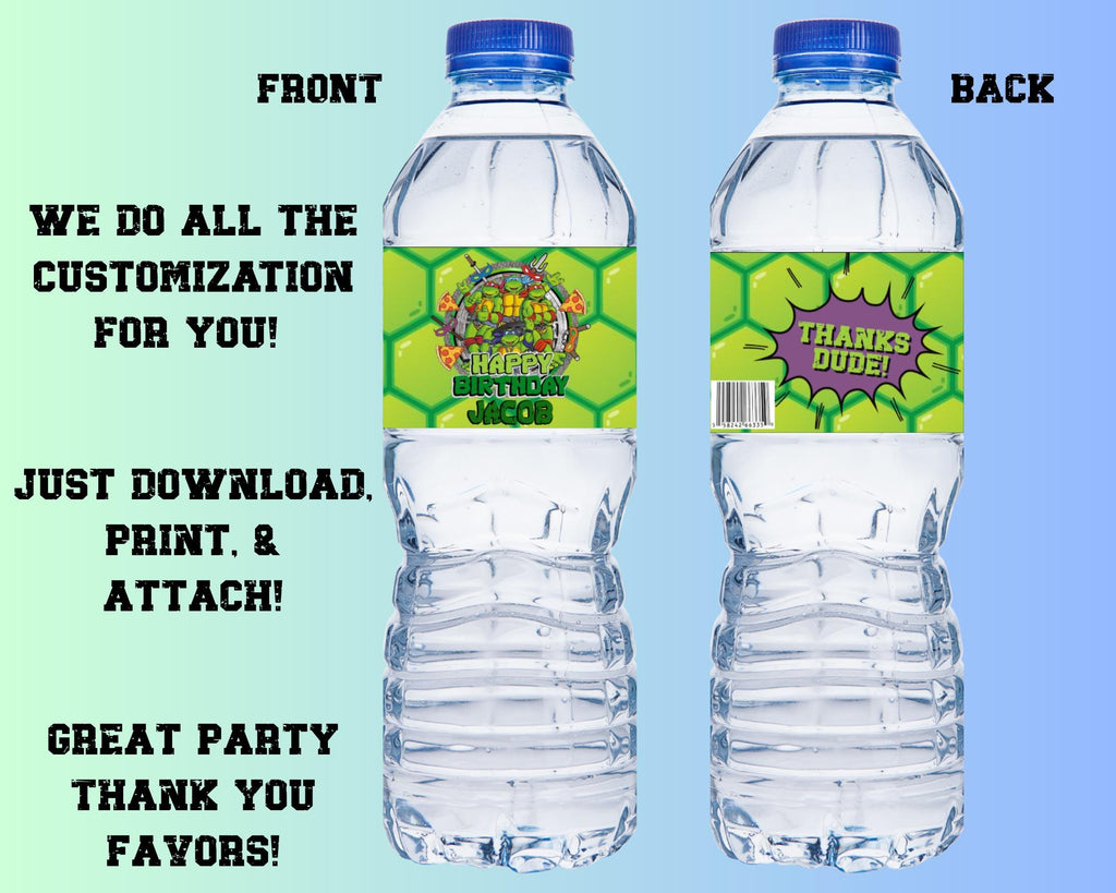 Personalized Teenage Ninja Turtle Water Bottle Labels, Custom Teenage Mutant Ninja Turtle Party Decorations