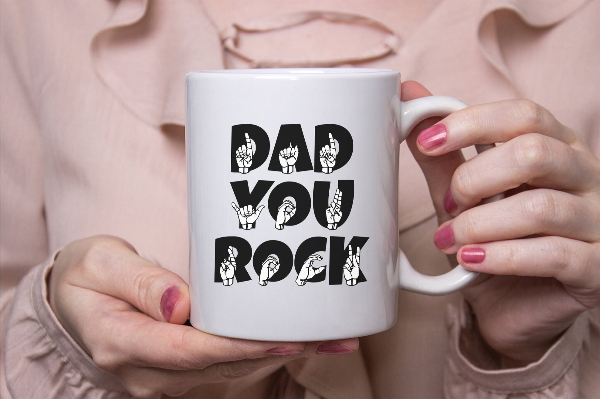 Sign Language Dad You Rock Ceramic Mug, ASL Mug, ASL Gift, Dad Cup, Fathers Day Gift, Father Mug, American Sign Language Mug, Deaf Community